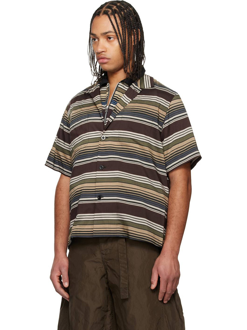 sacai Beige & Brown Horizontal Stripe Shirt outlook