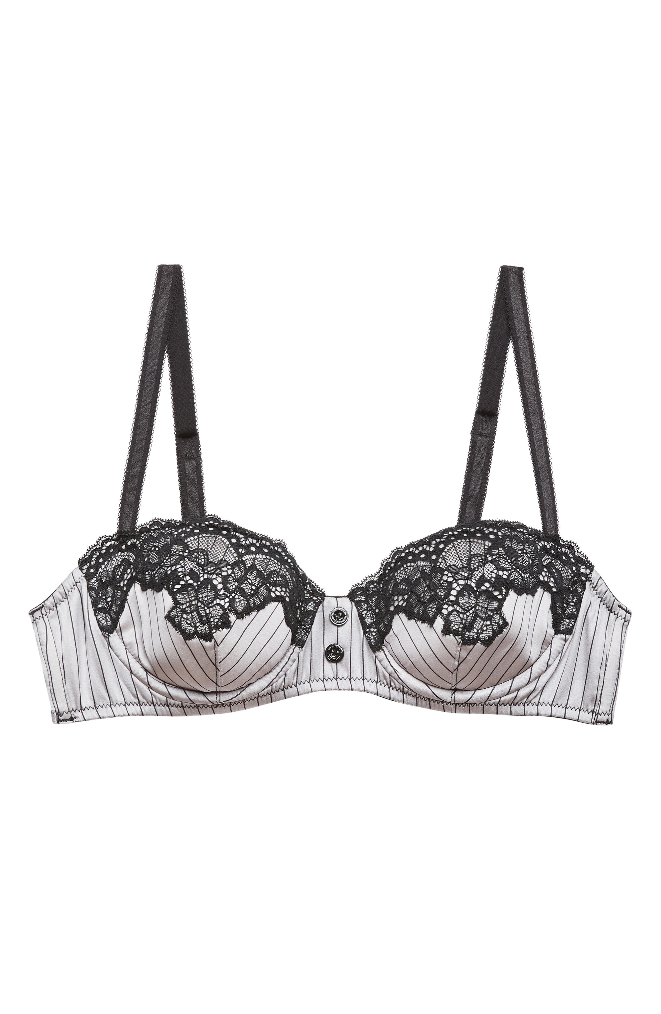 Fleur Du Mal Executive Underwire Silk Trim Balconette Bra in Ash Pinstripe at Nordstrom - 4