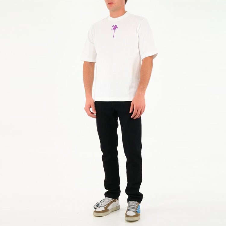 Men's Off-White Casual Cotton Round Neck Short Sleeve Loose Fit White T-Shirt OMAA119F21JER0200137 - 2