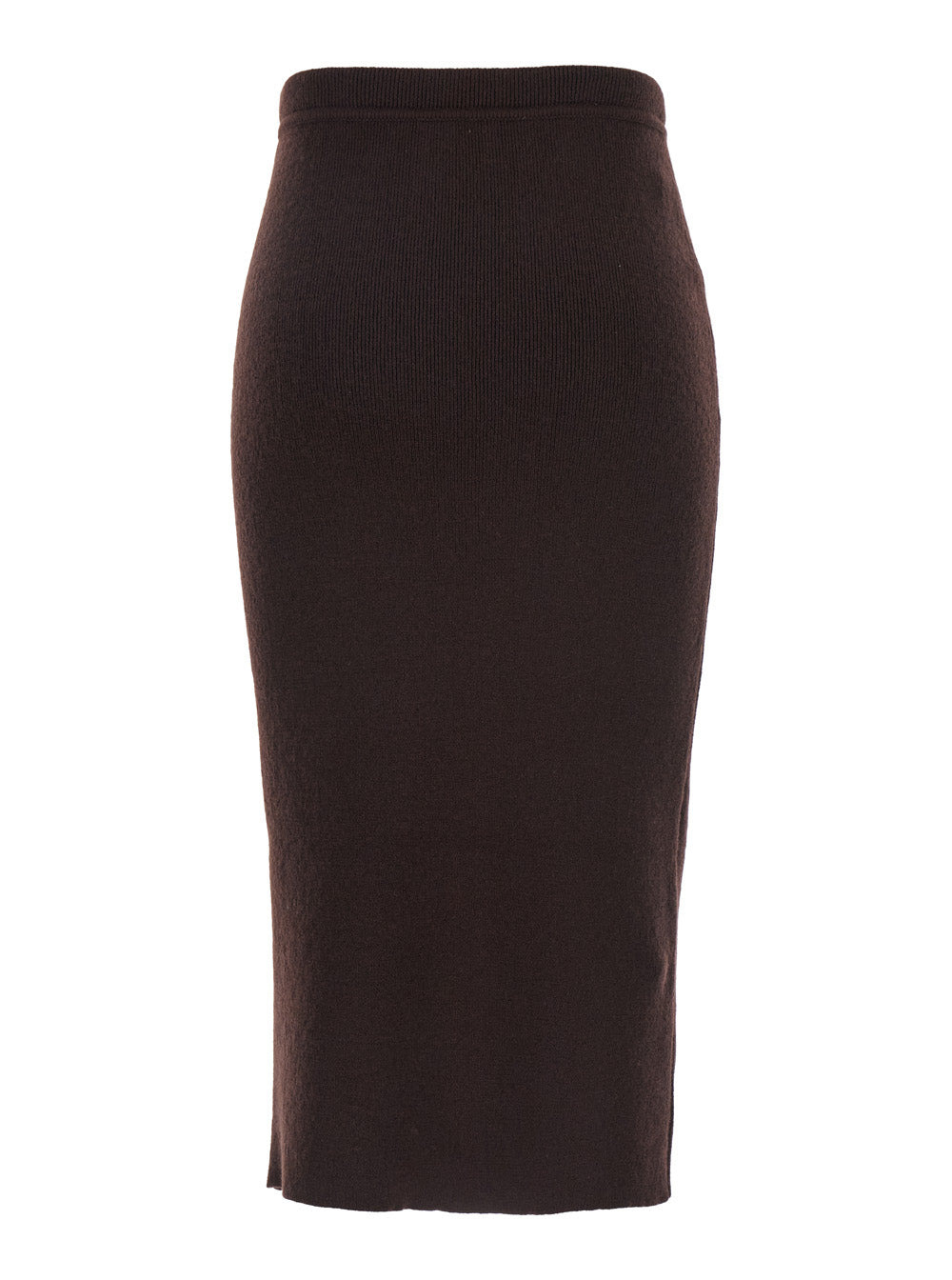 Tom Ford Women Brown Ribbed Knit Skirt With High Waist And Pencil Silhouette In Cashmere And Cotton  - 2