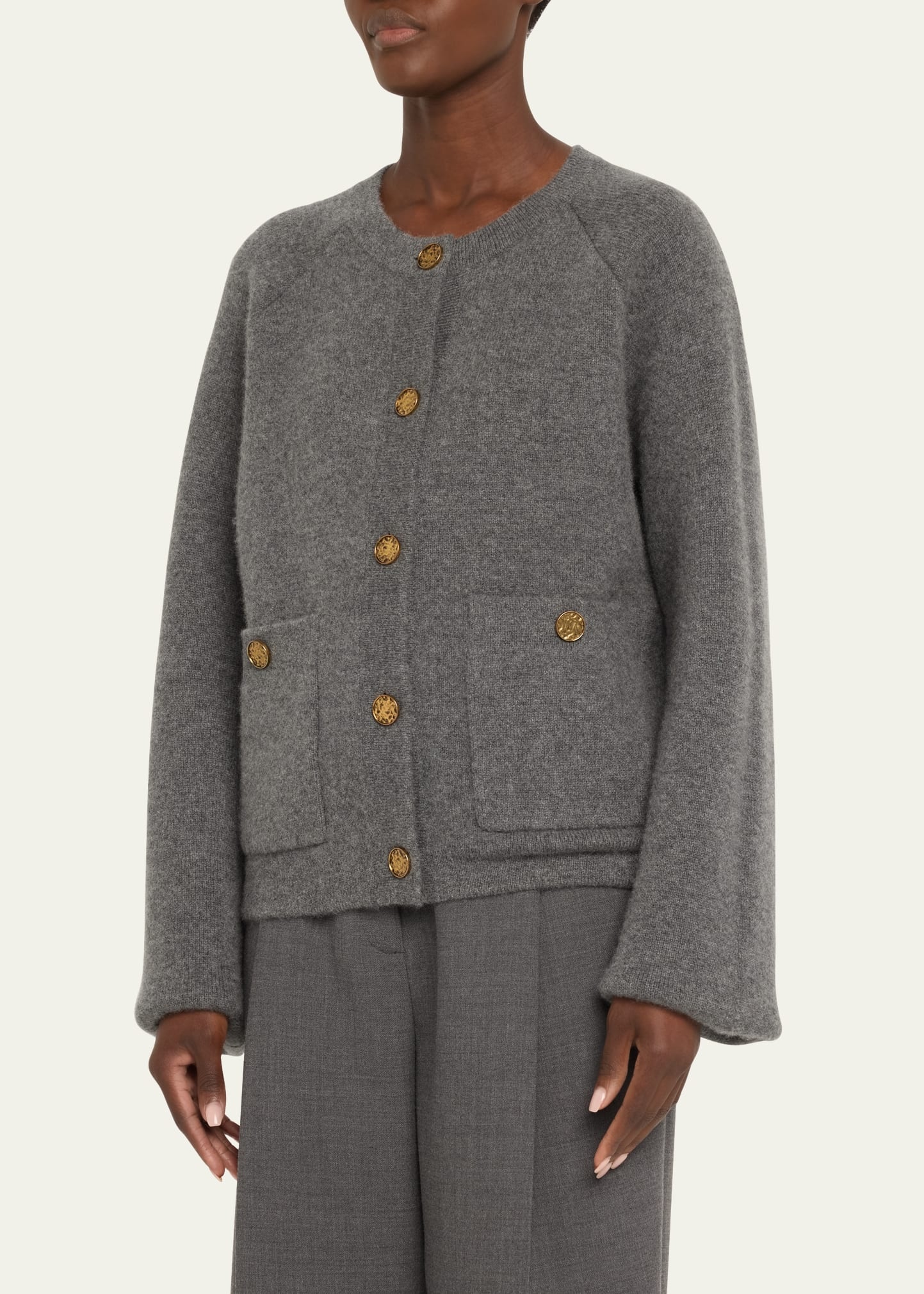 Hammered Button Wool Cashmere Cardigan - 4