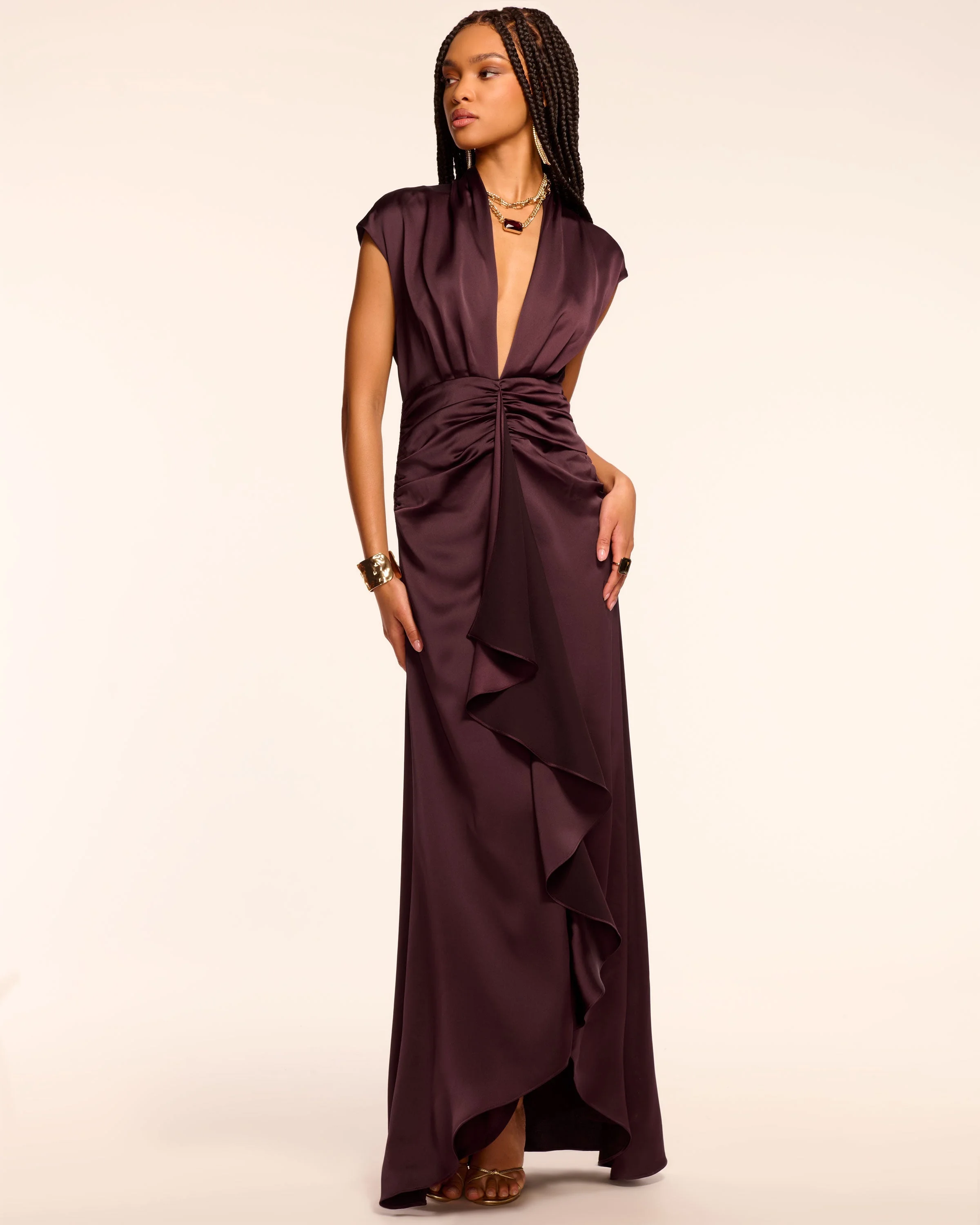 Catrin Plunging Draped Gown - 1