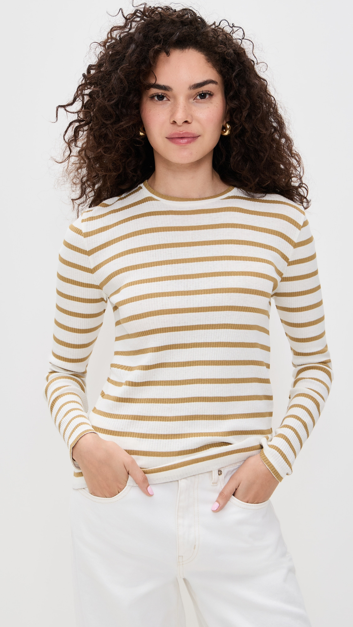 Rib Stripe Long Sleeve Crew Tee - 1