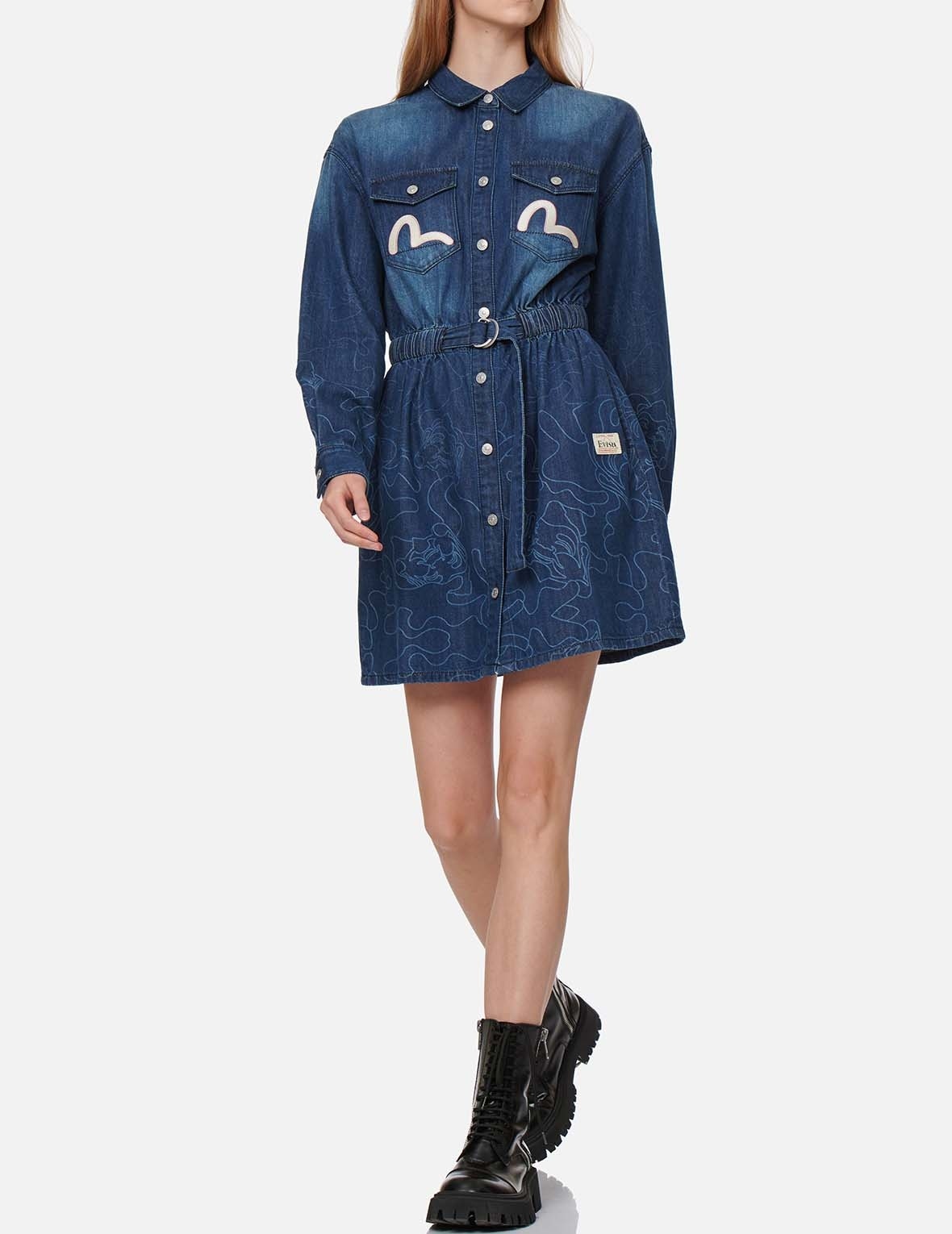 GRADATED LASER-PRINT DENIM DRESS - 5