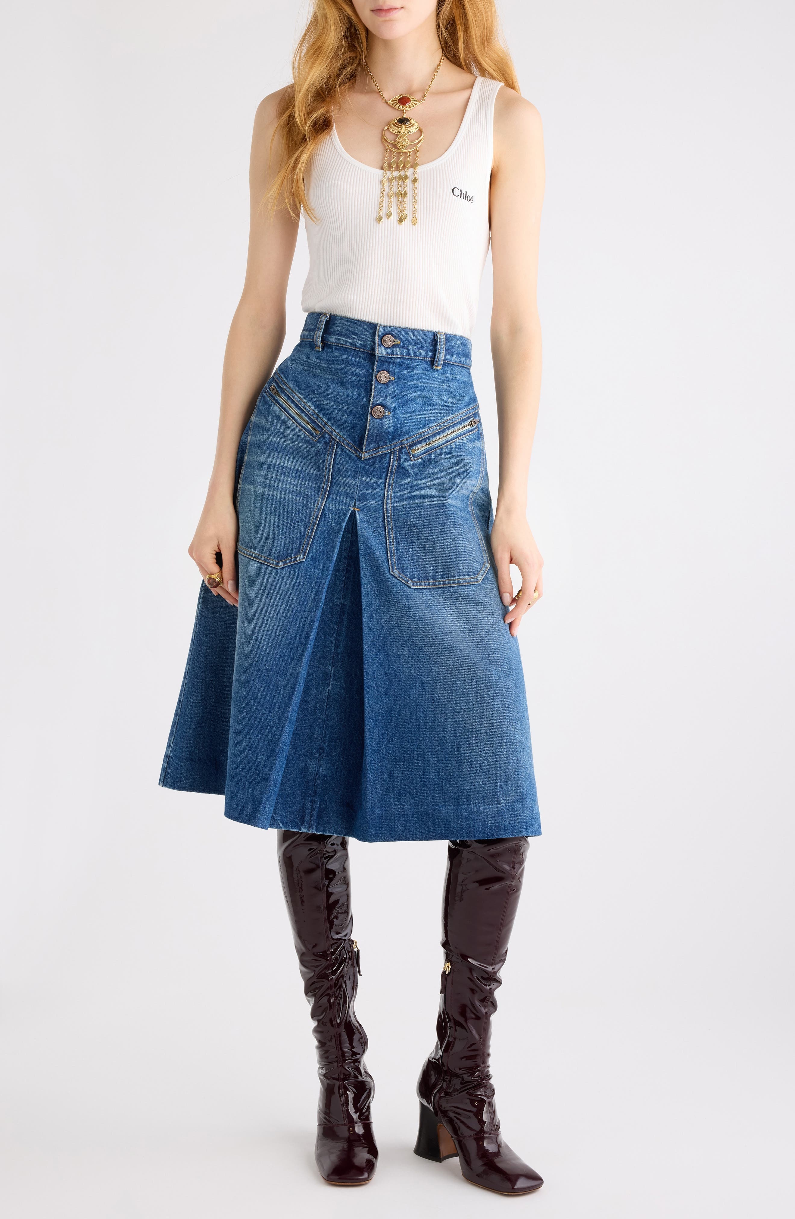 Chloé Broken Blue Denim Skirt in Hazy Blue at Nordstrom - 2