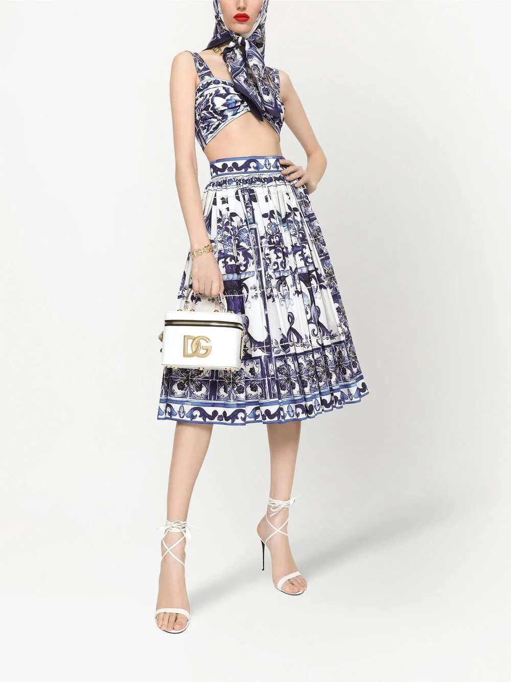 Majolica-print cropped top - 2