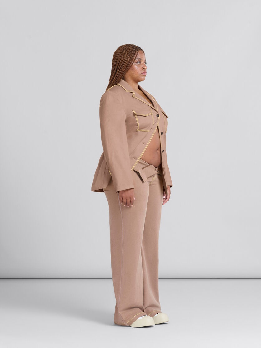 BROWN ORGANIC DENIM BLAZER WITH CONTRAST STITCHING - 5