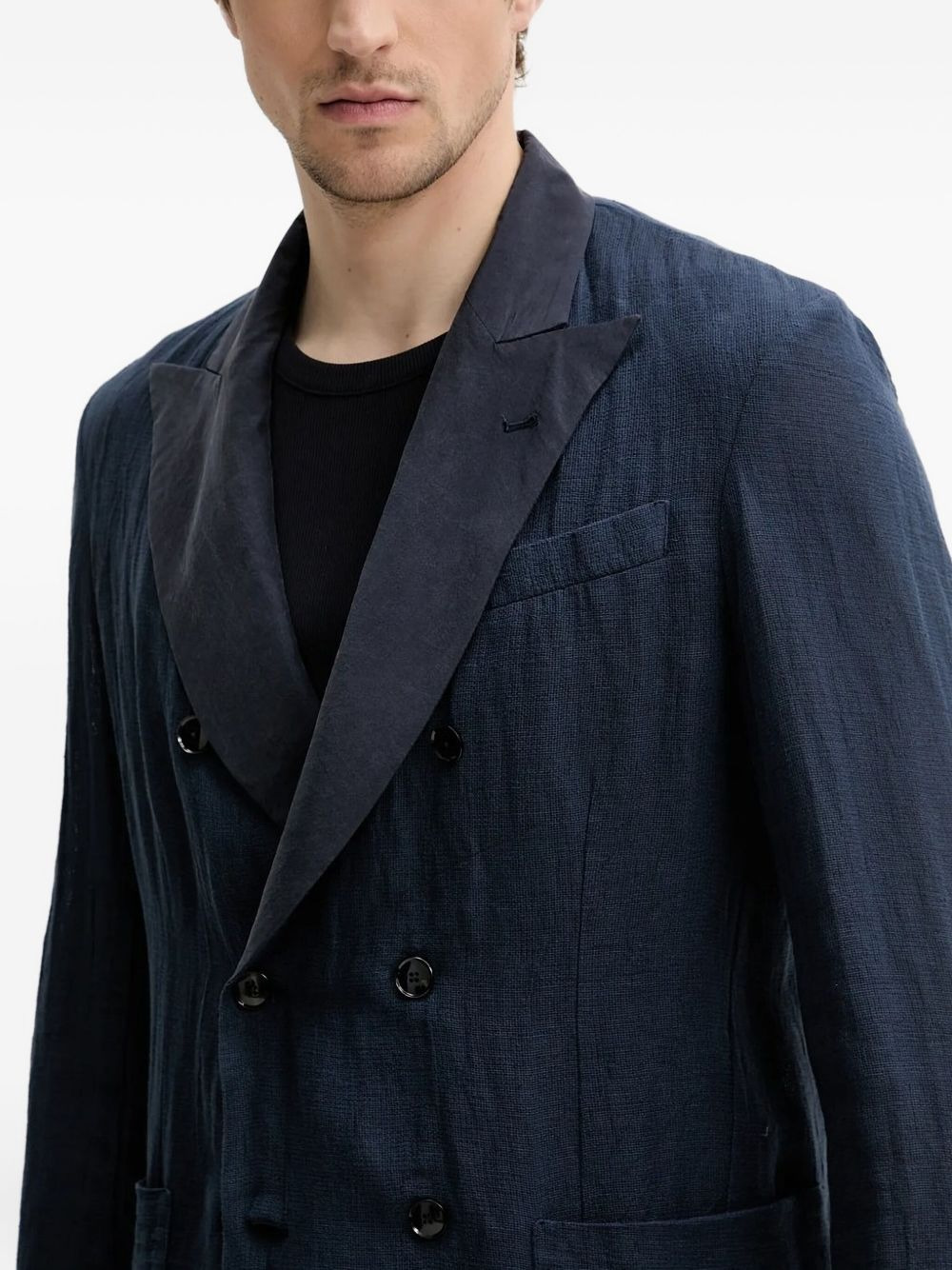 double-breasted linen blazer - 3
