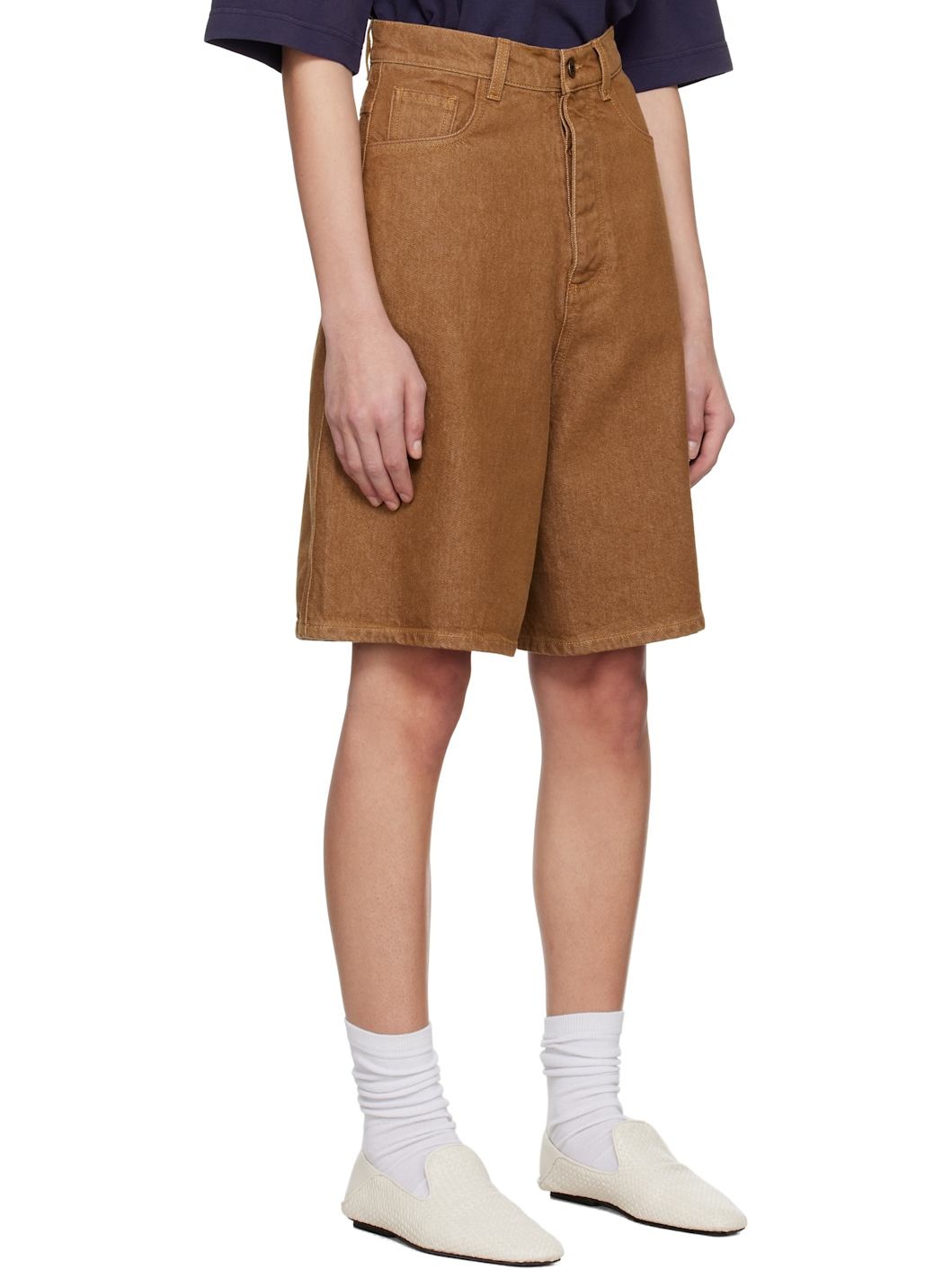 Brown Aged Denim Shorts - 2