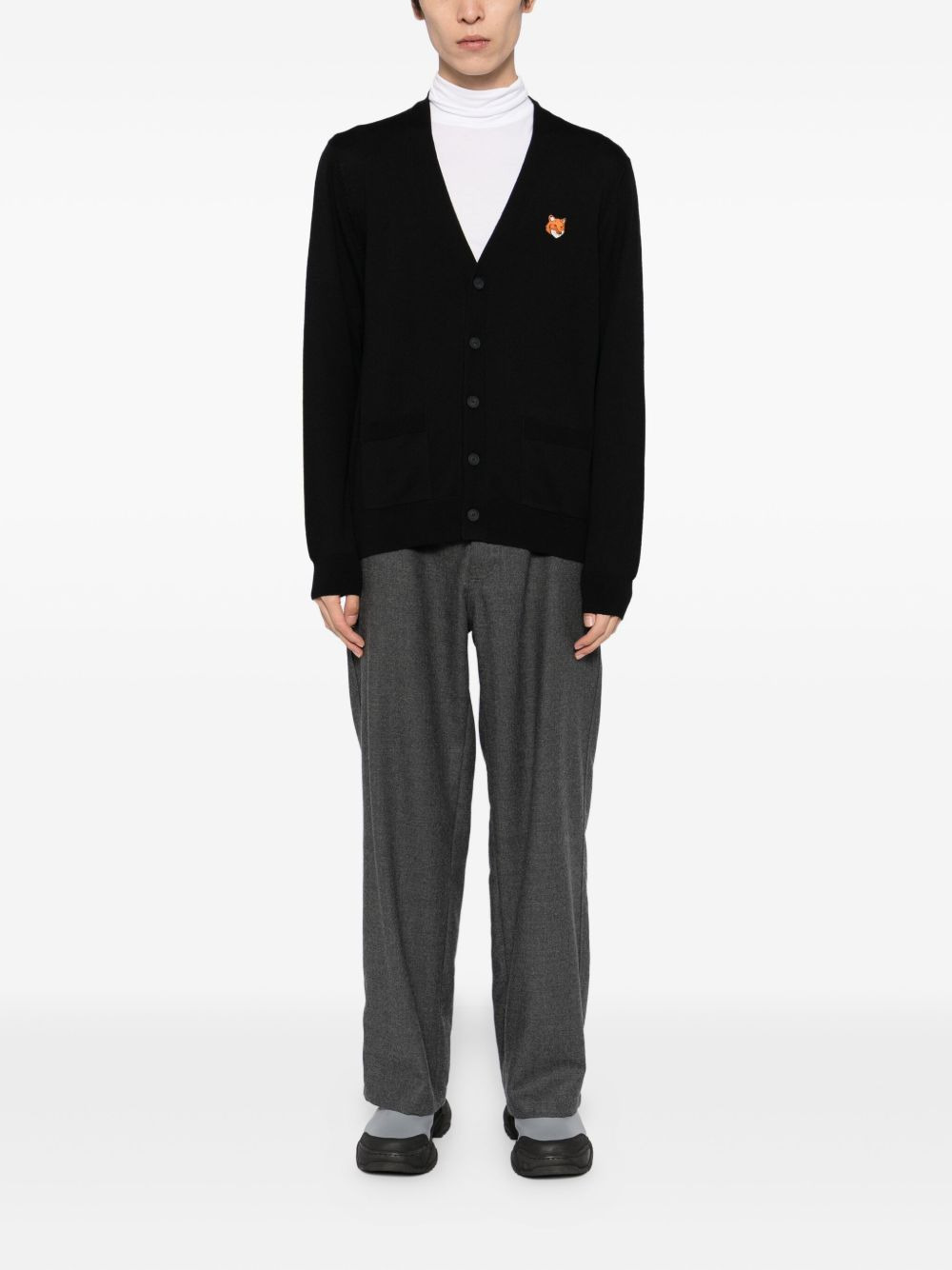 bold fox head patch cardigan - 2
