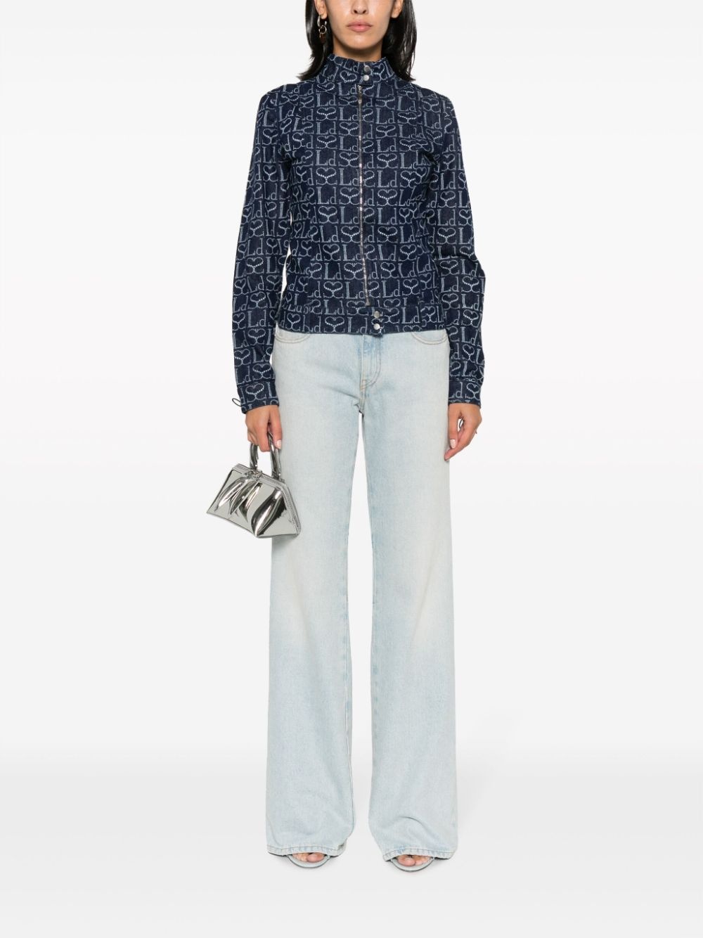 monogram-print denim jacket - 2