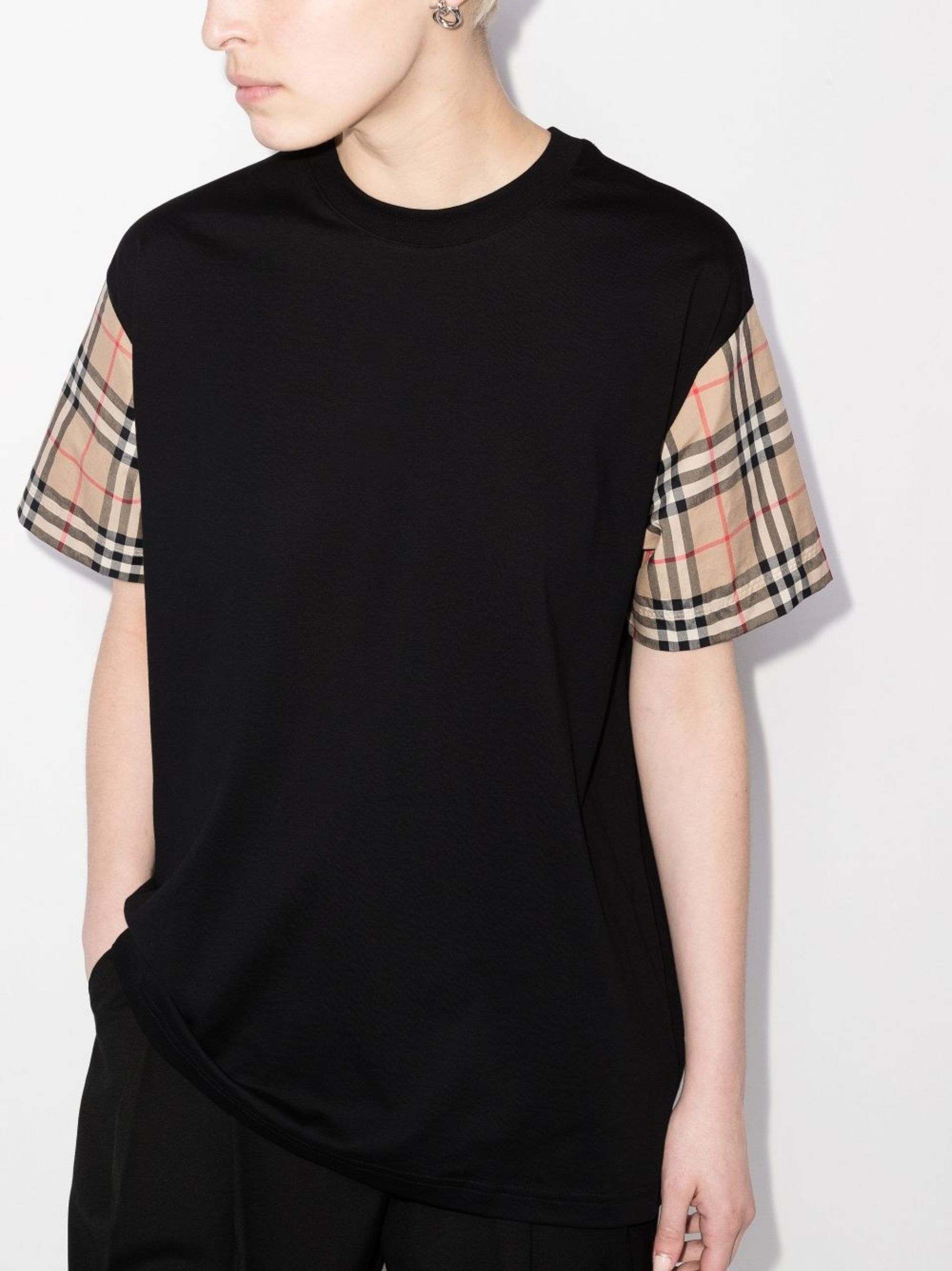 black Vintage Check Sleeve T-shirt - 2