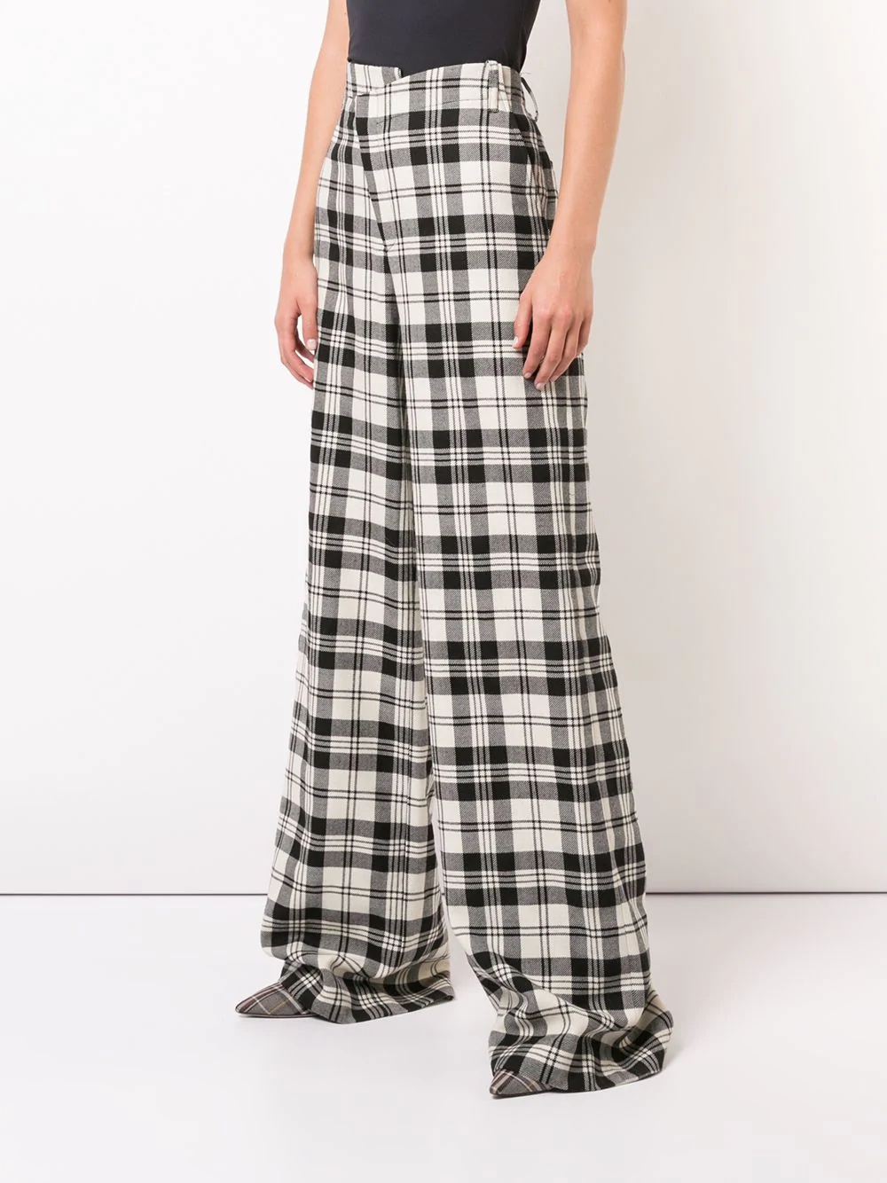 plaid crooked wide-leg trousers  - 3