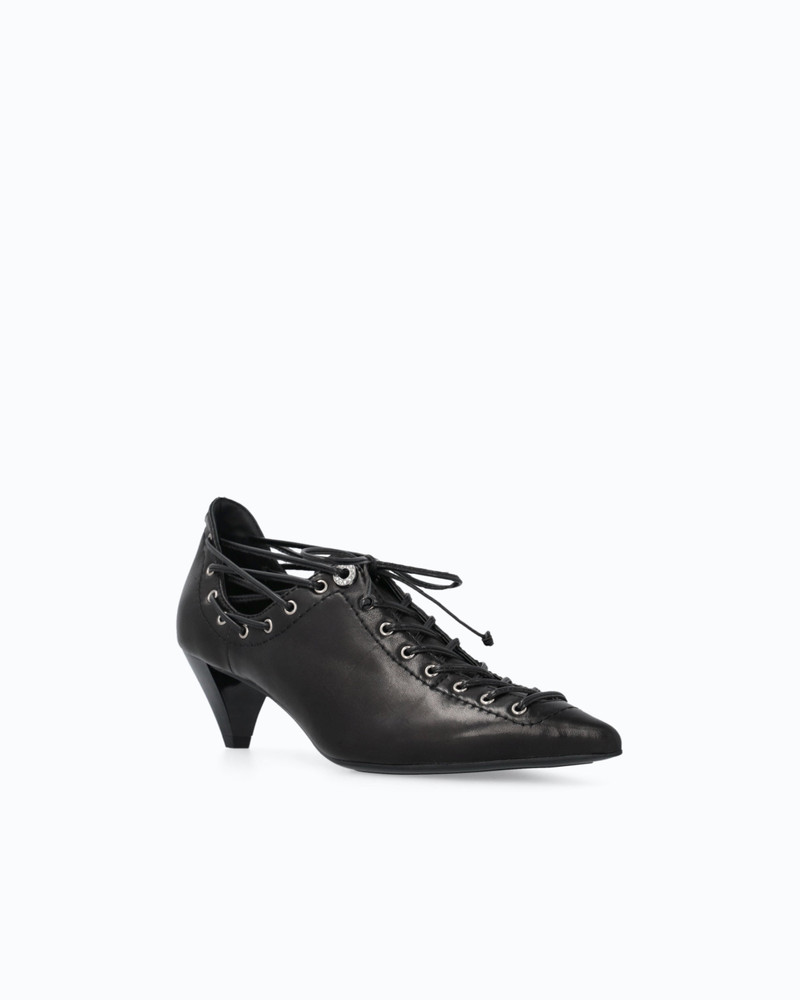 NAPPA LEATHER COURT SHOE WITH LACE-UP DETAIL AND CONE HEEL 2