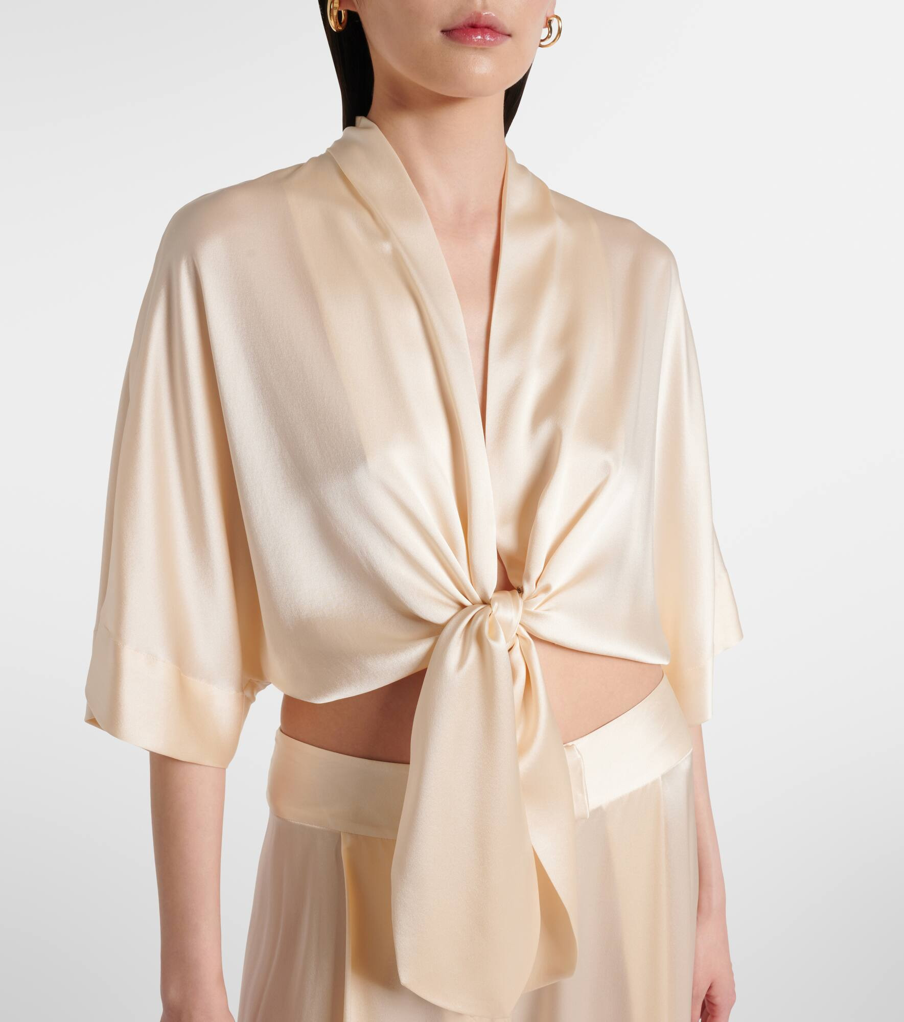 Cropped silk satin wrap blouse - 5
