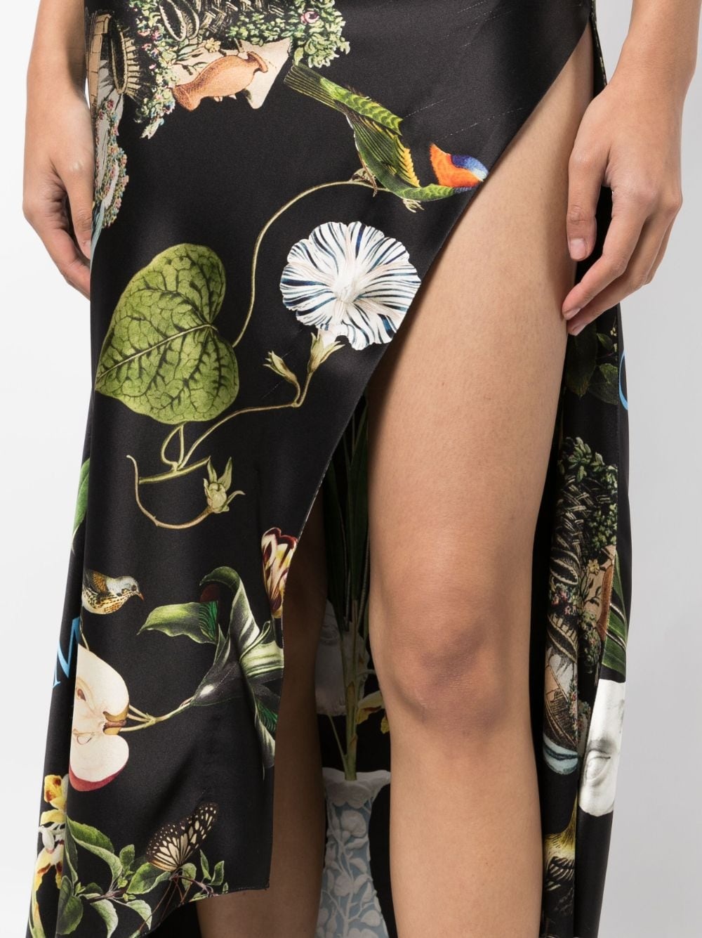 botanical-print satin draped skirt - 5