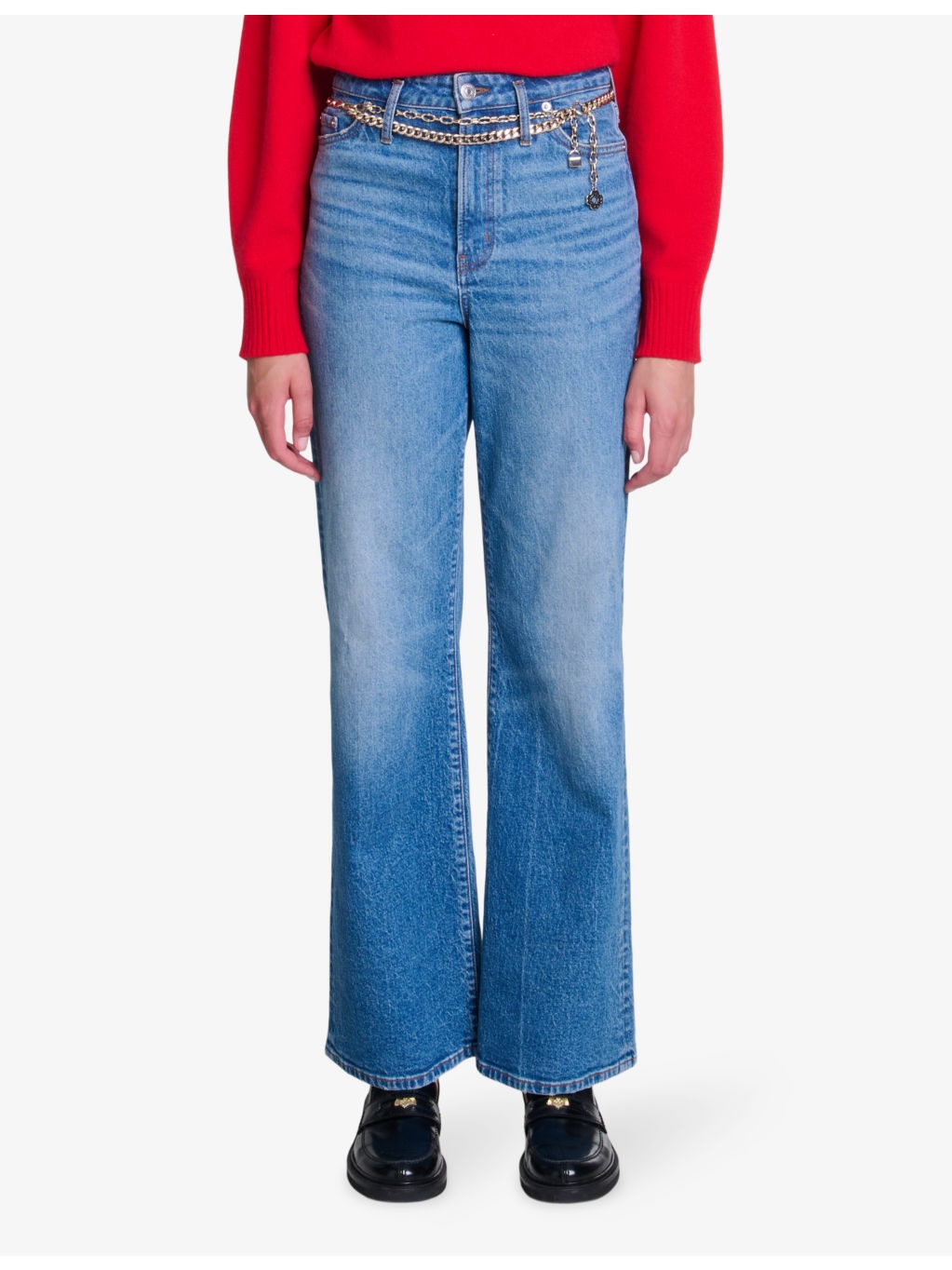 Chain-belt straight-leg high-rise stretch-denim jeans - 3