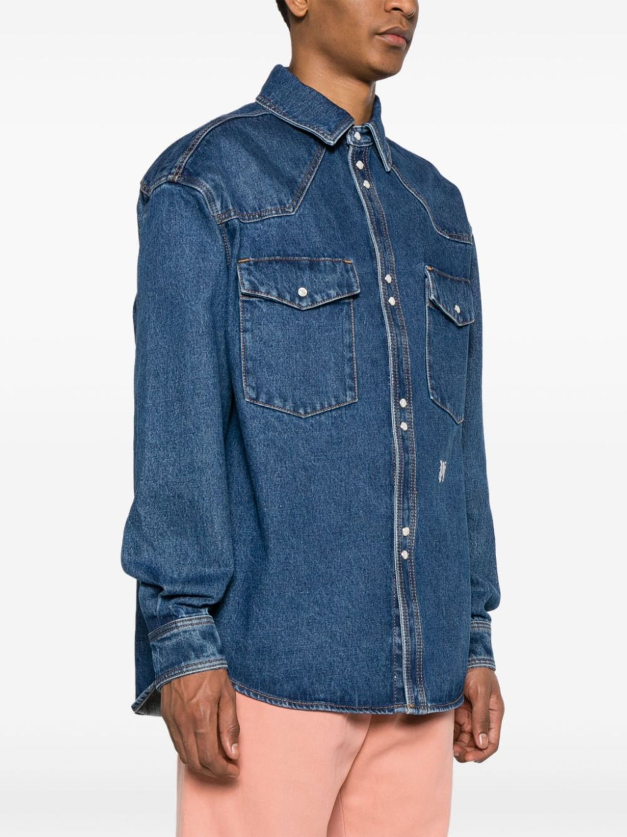 logo-embroidered denim shirt - 3