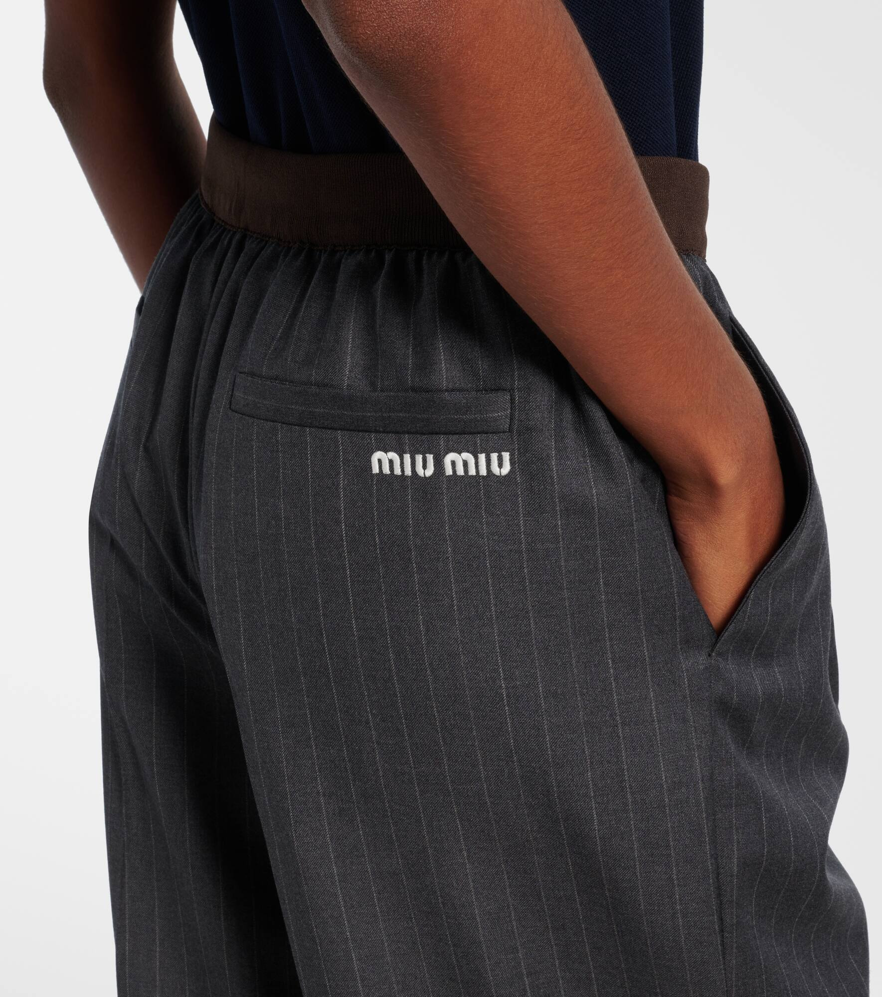 Pinstripe virgin wool wide-leg pants - 5