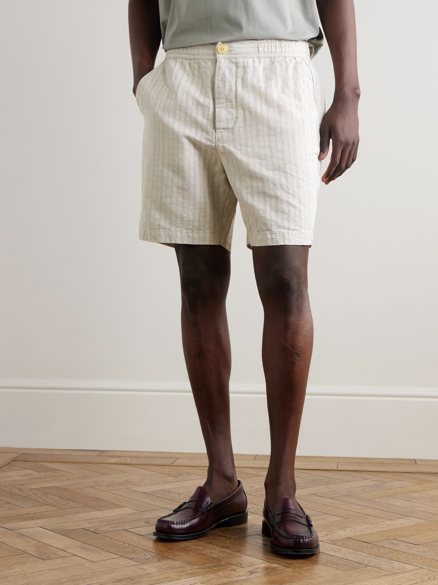 Osborne Straight-Leg Striped Linen and Cotton-Blend Shorts Beige - 3