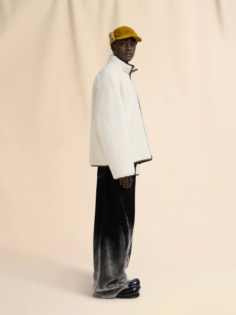 CREAM SHEARLING JACKET WITH LEATHER PIPING 6