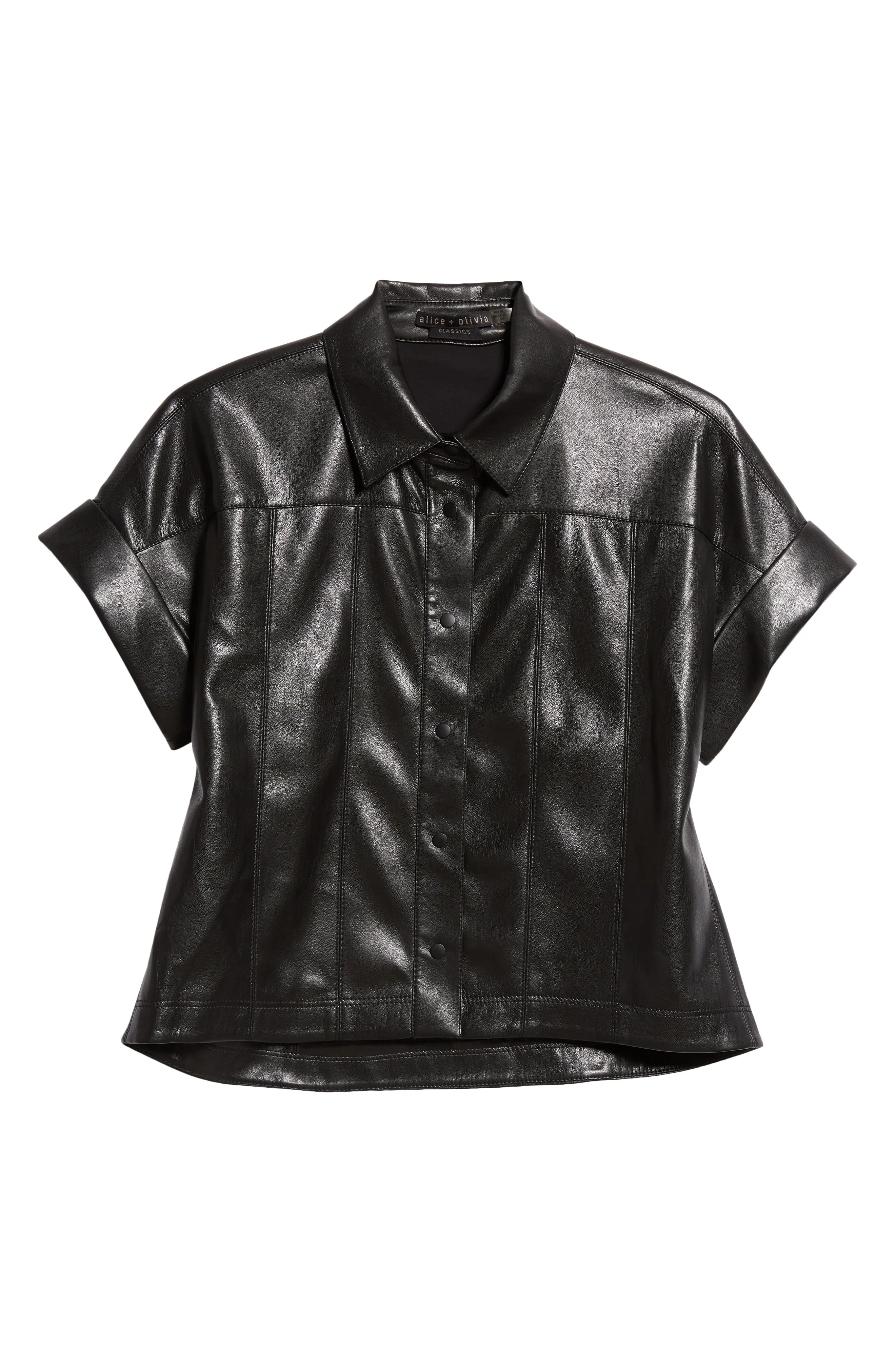Edyth Faux Leather Snap-Up Shirt - 5
