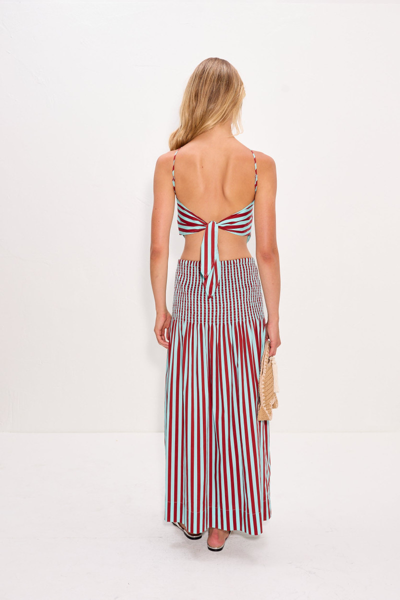 Flor Poplin Skirt In Salted Blue/Crimson 5