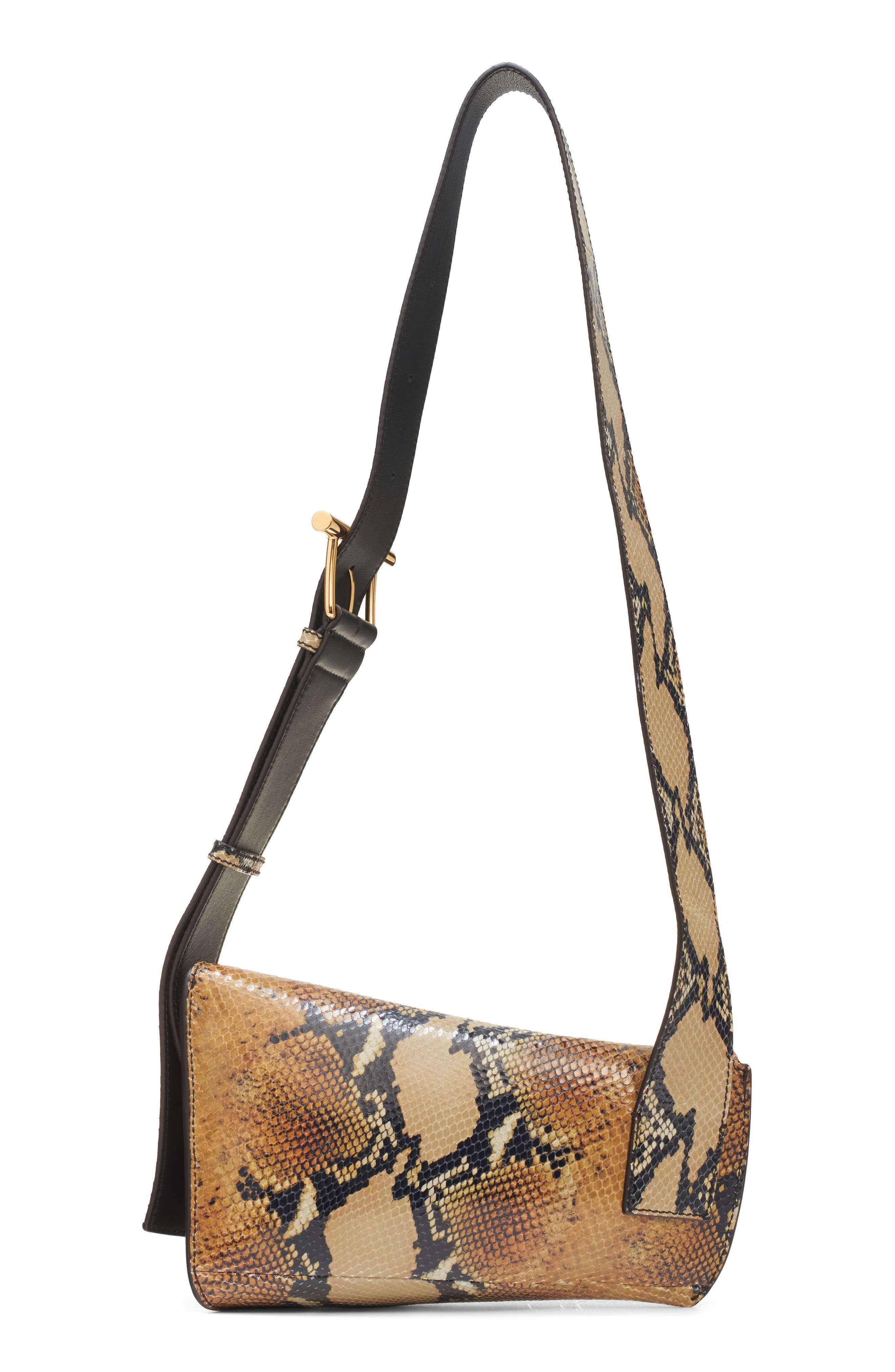 McQueen T-Bar Sling Python Embossed Leather Crossbody Bag in Brown/Gold at Nordstrom - 3