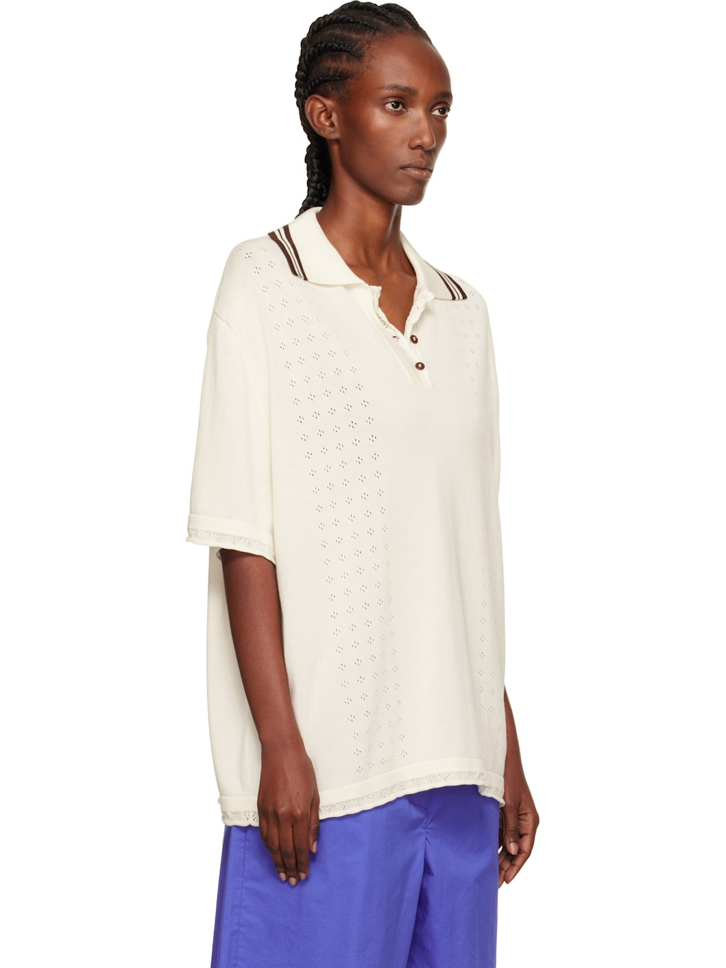 White Organic Cotton Pointelle Polo - 2