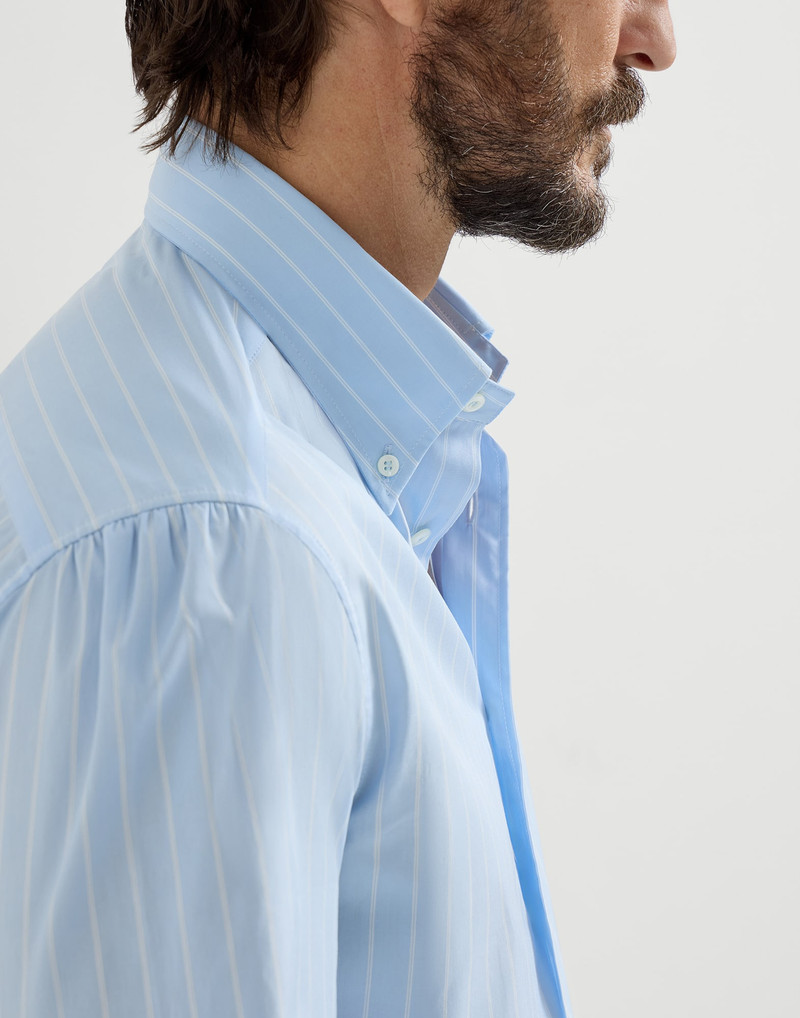 Striped poplin basic fit shirt with button-down collar 5