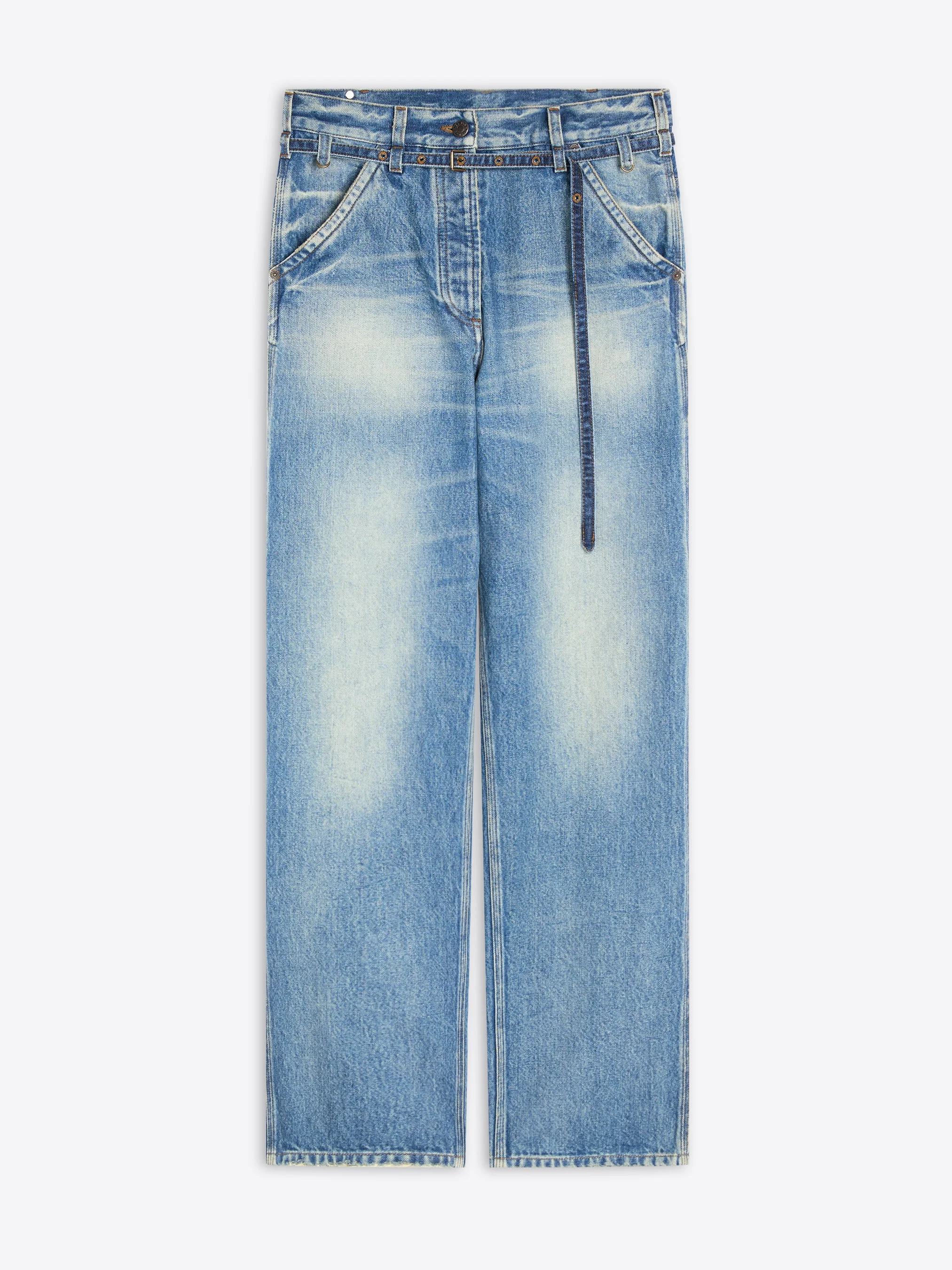 BELTED WIDE-LEG DENIM PANTS - 1