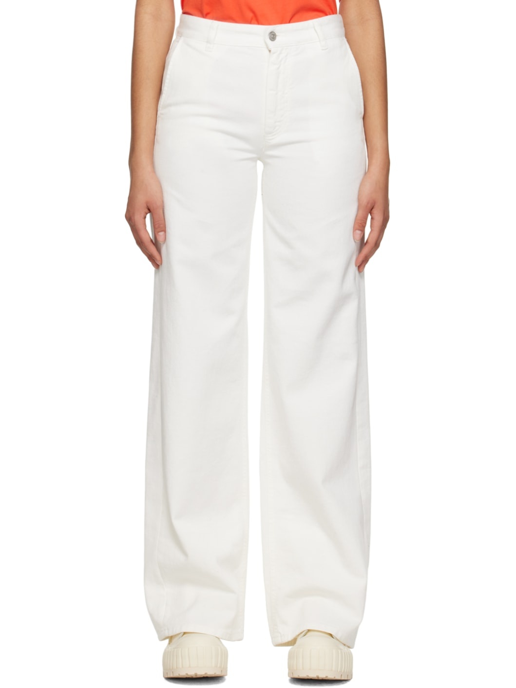 White 4-Pocket Jeans - 1