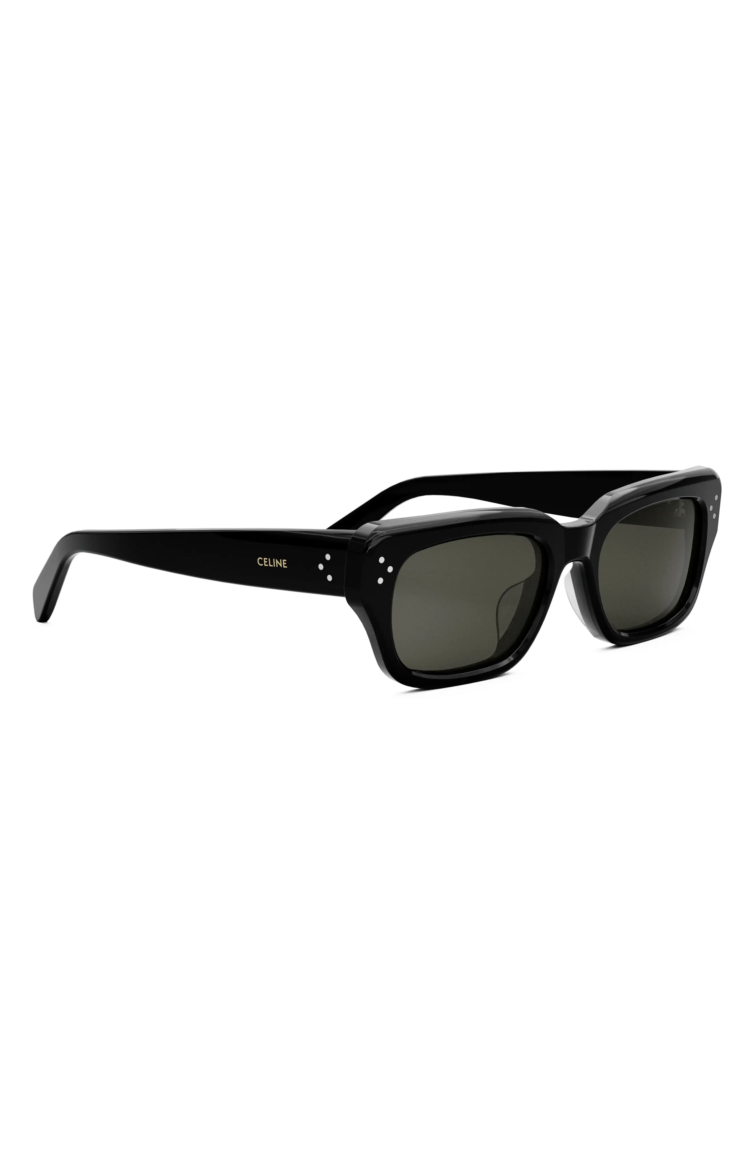 Bold 3 Dot Rectangular Sunglasses in Shiny Black /Smoke - 4