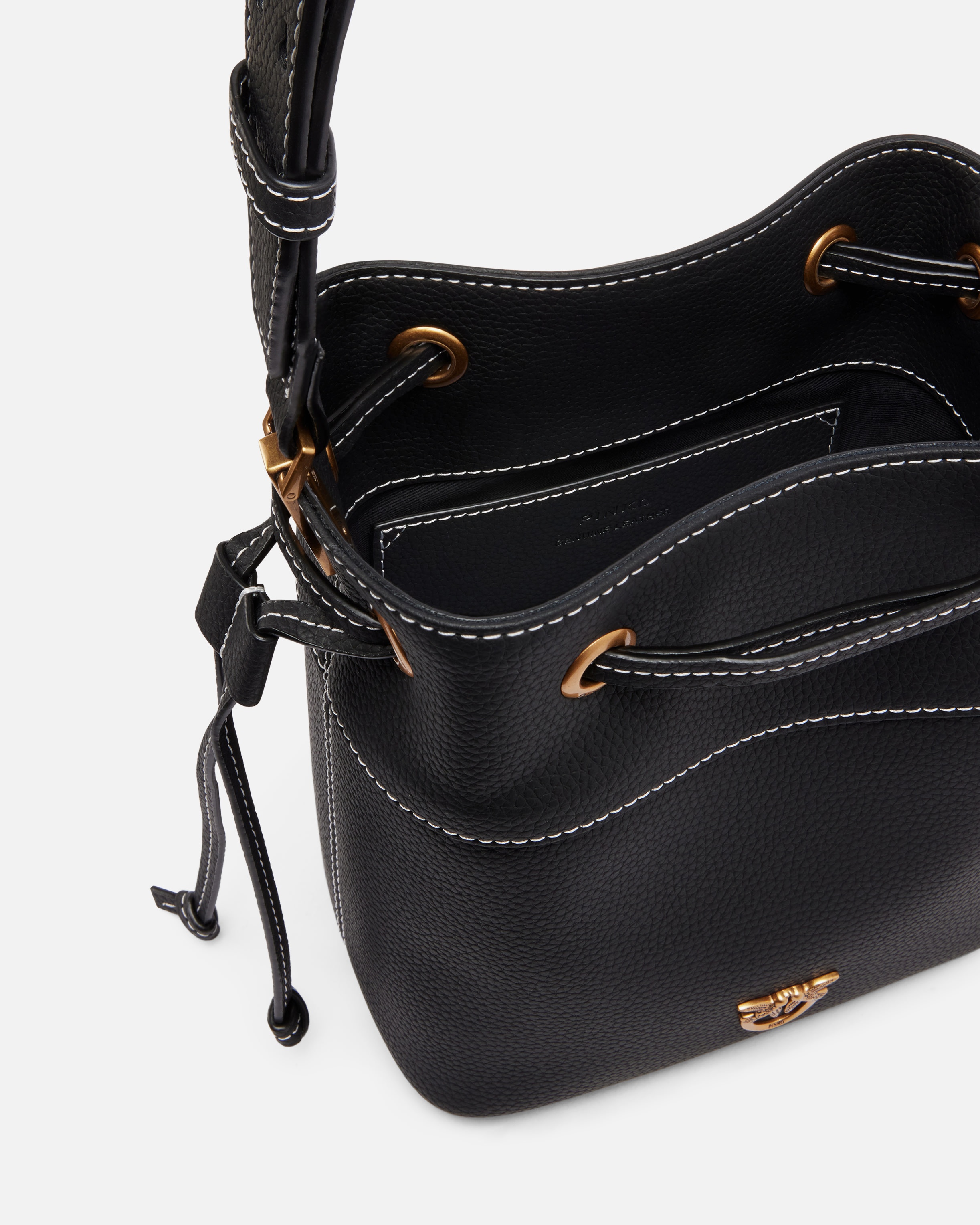 SMALL LEATHER BUCKET BAG WITH SHOULDER STRAP - 4