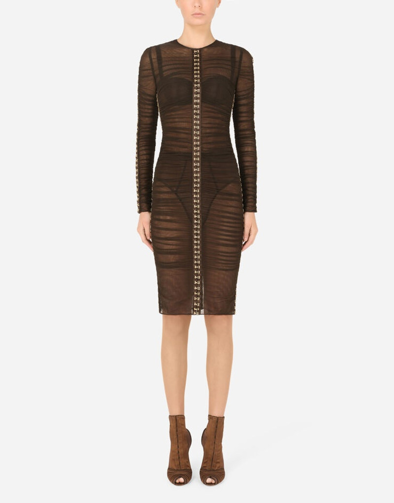 Tulle midi dress with draping and hook-and-eye fastenings 2