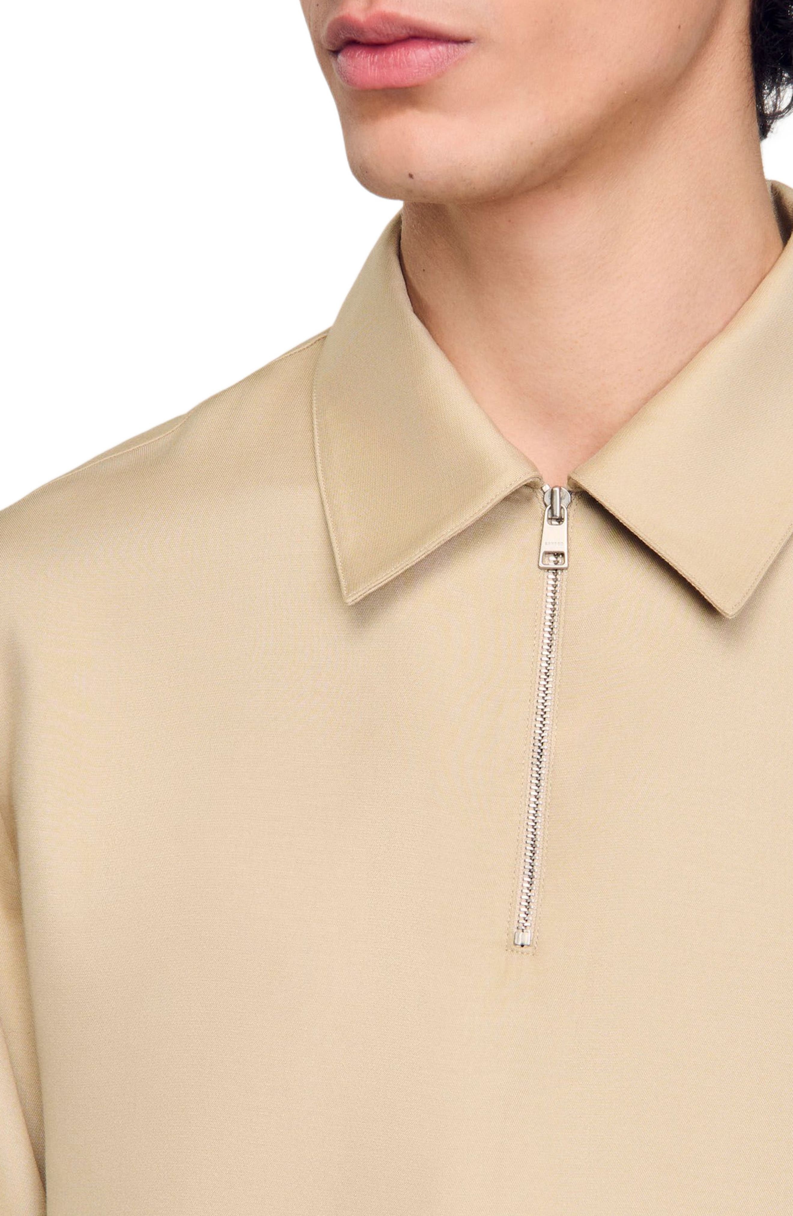 SANDRO Zip-neck polo shirt in Sand. at Nordstrom - 4