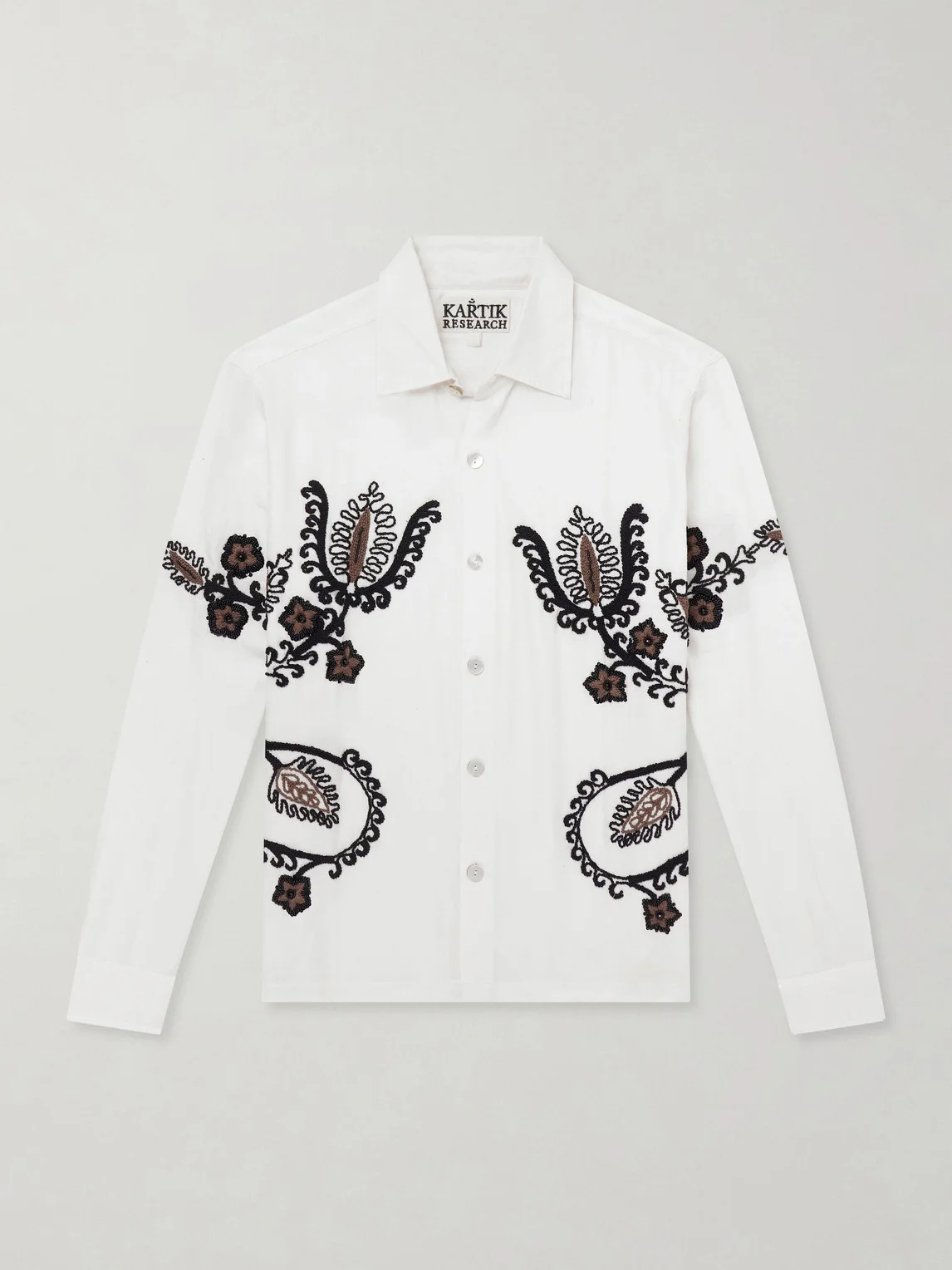 Bead-Embellished Embroidered Cotton-Poplin Shirt - 1