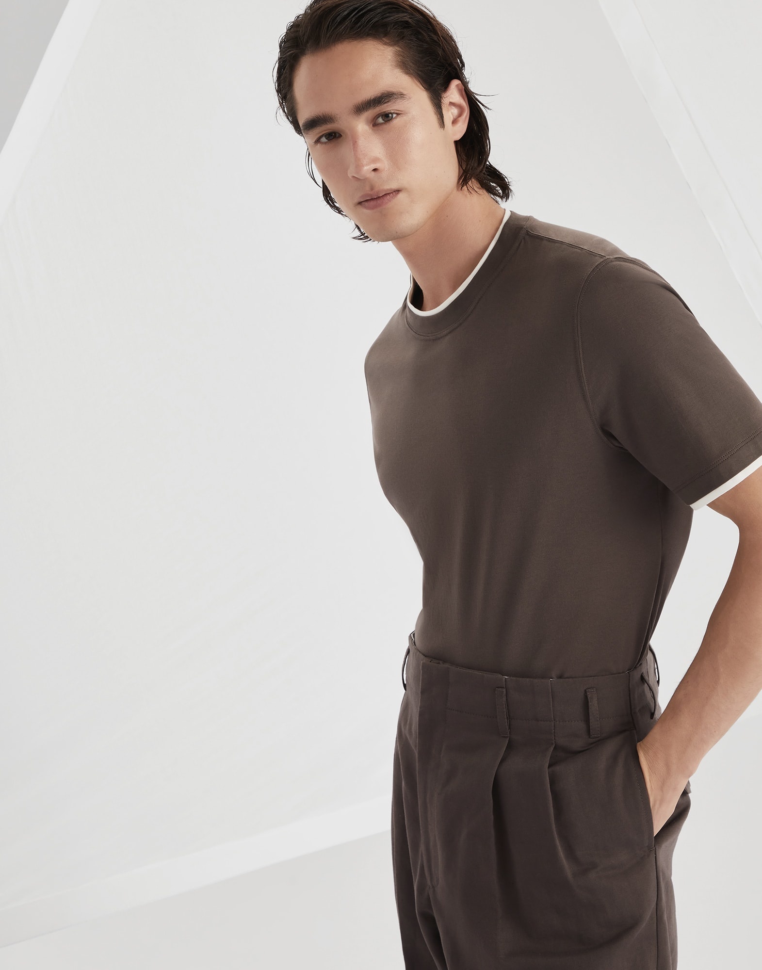 Cotton jersey crew neck T-shirt with faux-layering - 4