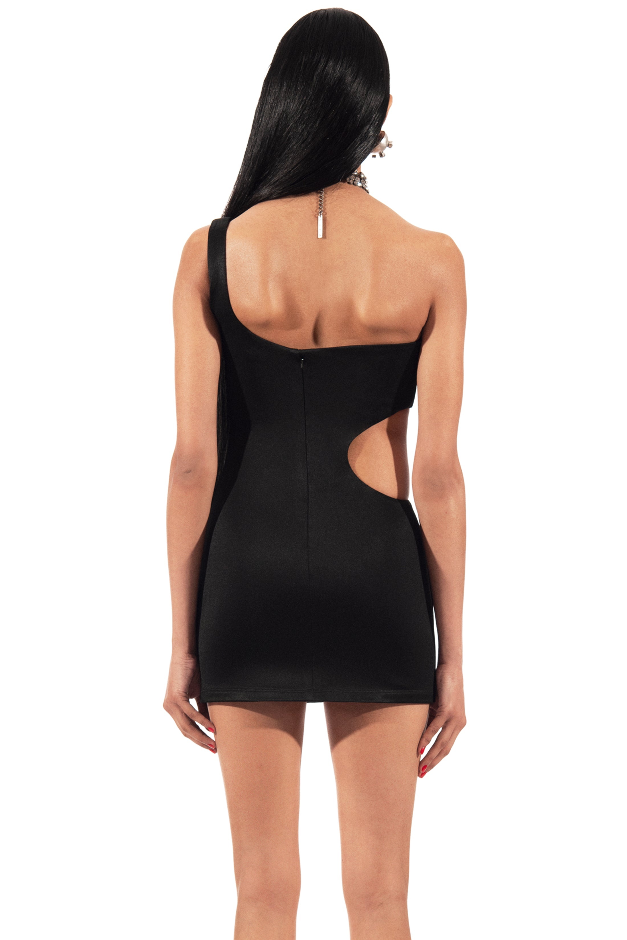 CRYSTAL BUCKLE CUTOUT MINI DRESS - 2