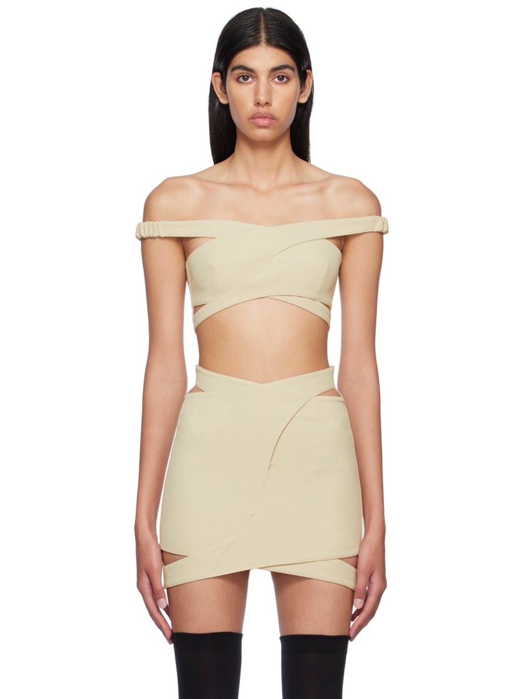Beige Cutout Tank Top - 1