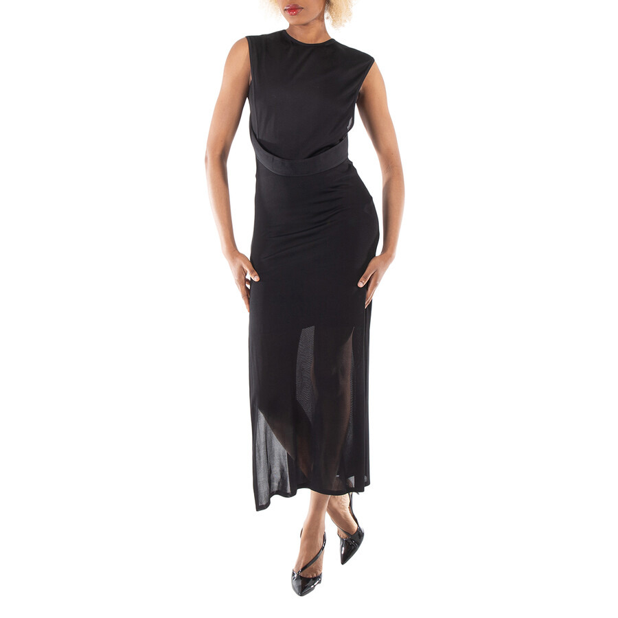 Burberry Ladies Black Side-Slit Sheer Maxi Dress - 3