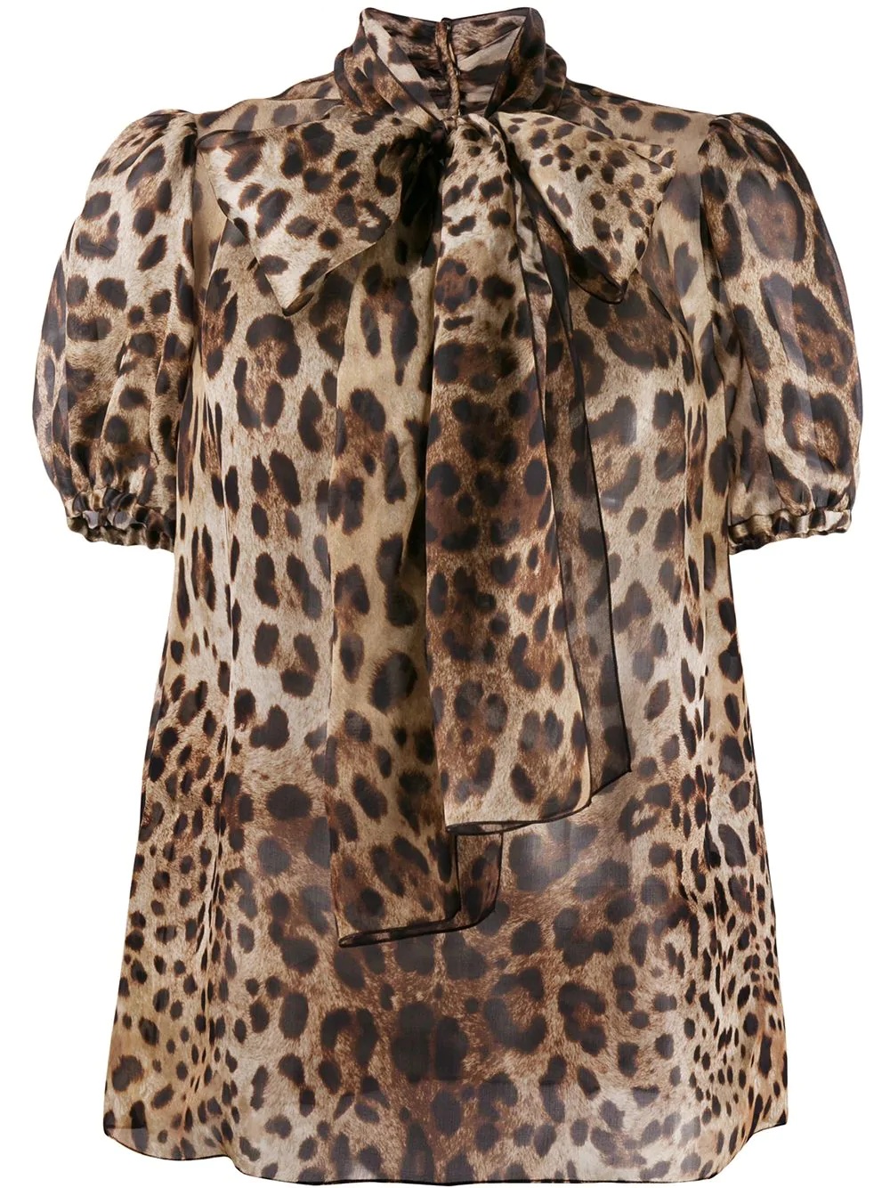 pussy bow leopard-print organza blouse - 1