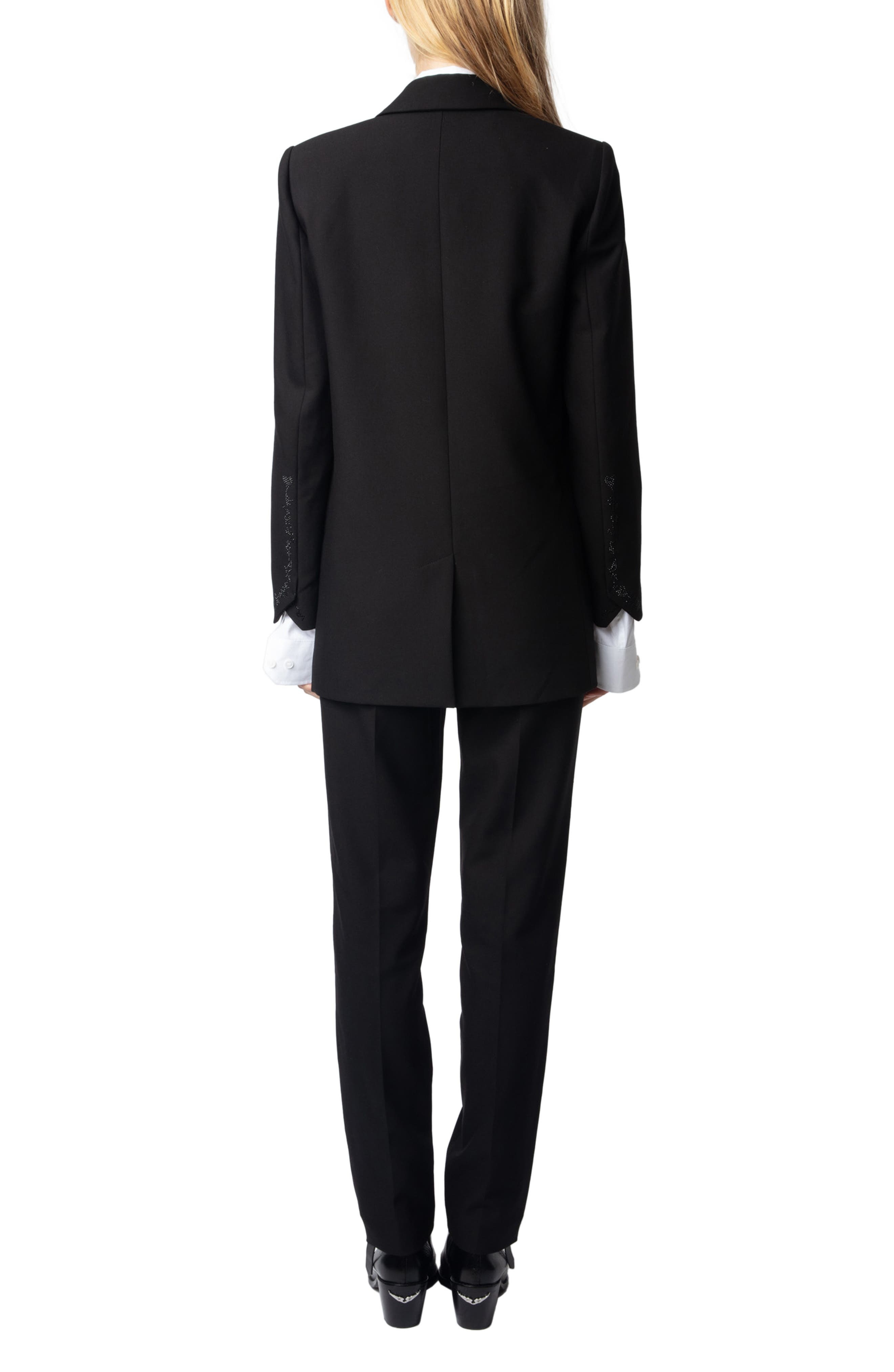 Zadig & Voltaire Viva Crystal Embellished Single Breasted Stretch Crepe Blazer in Black at Nordstrom - 7