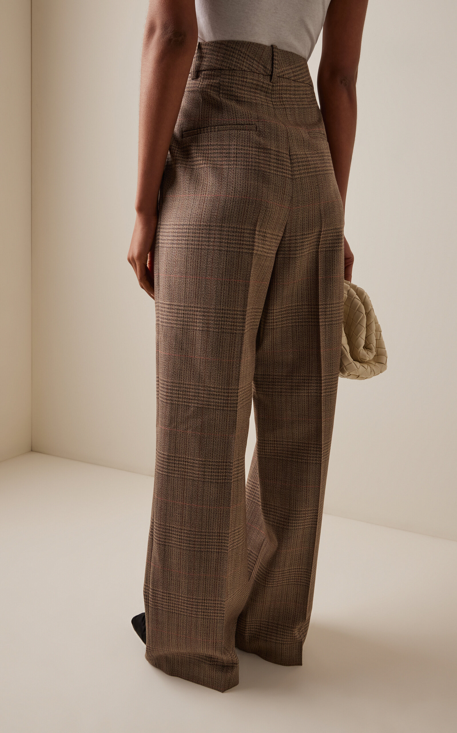 Prince of Wales Checked Mid-Rise Wool Trousers brown - 4