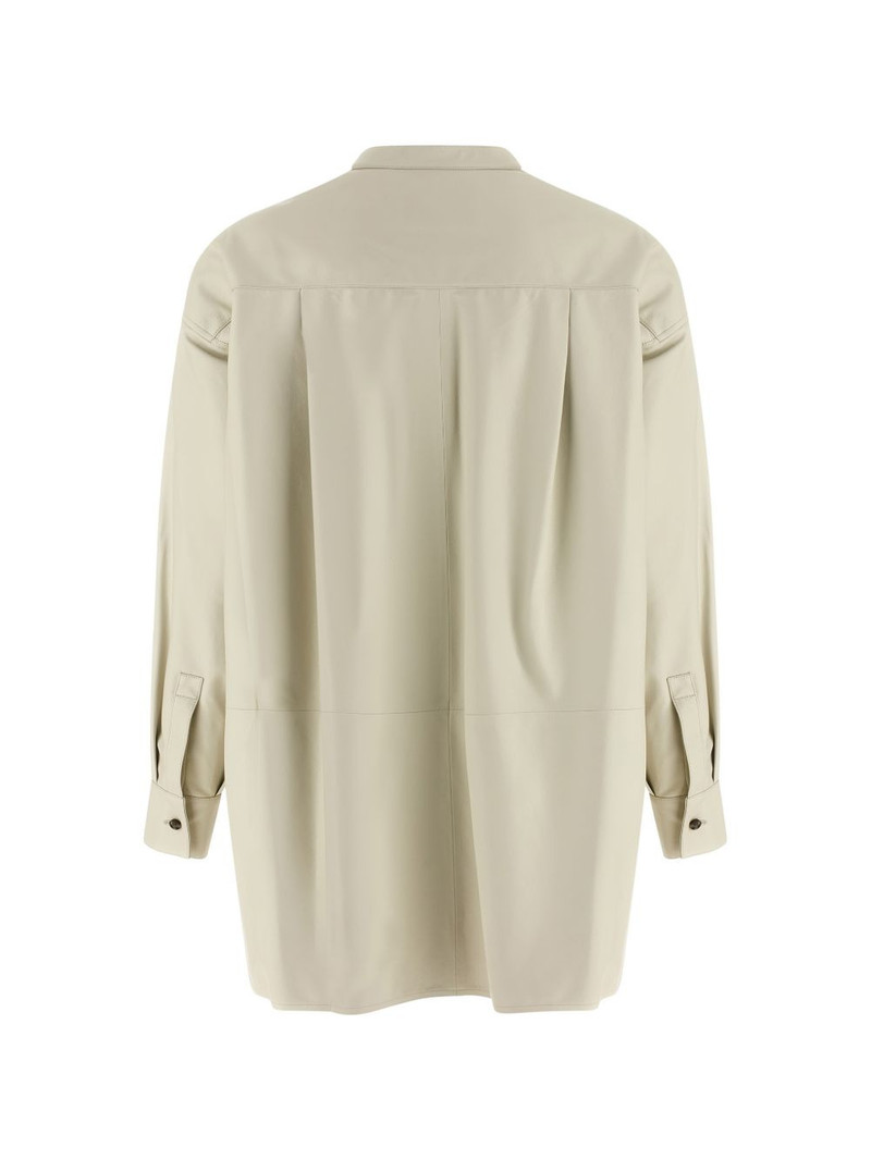 Yves Salomon mandarin-collar pocket leather shirt outlook