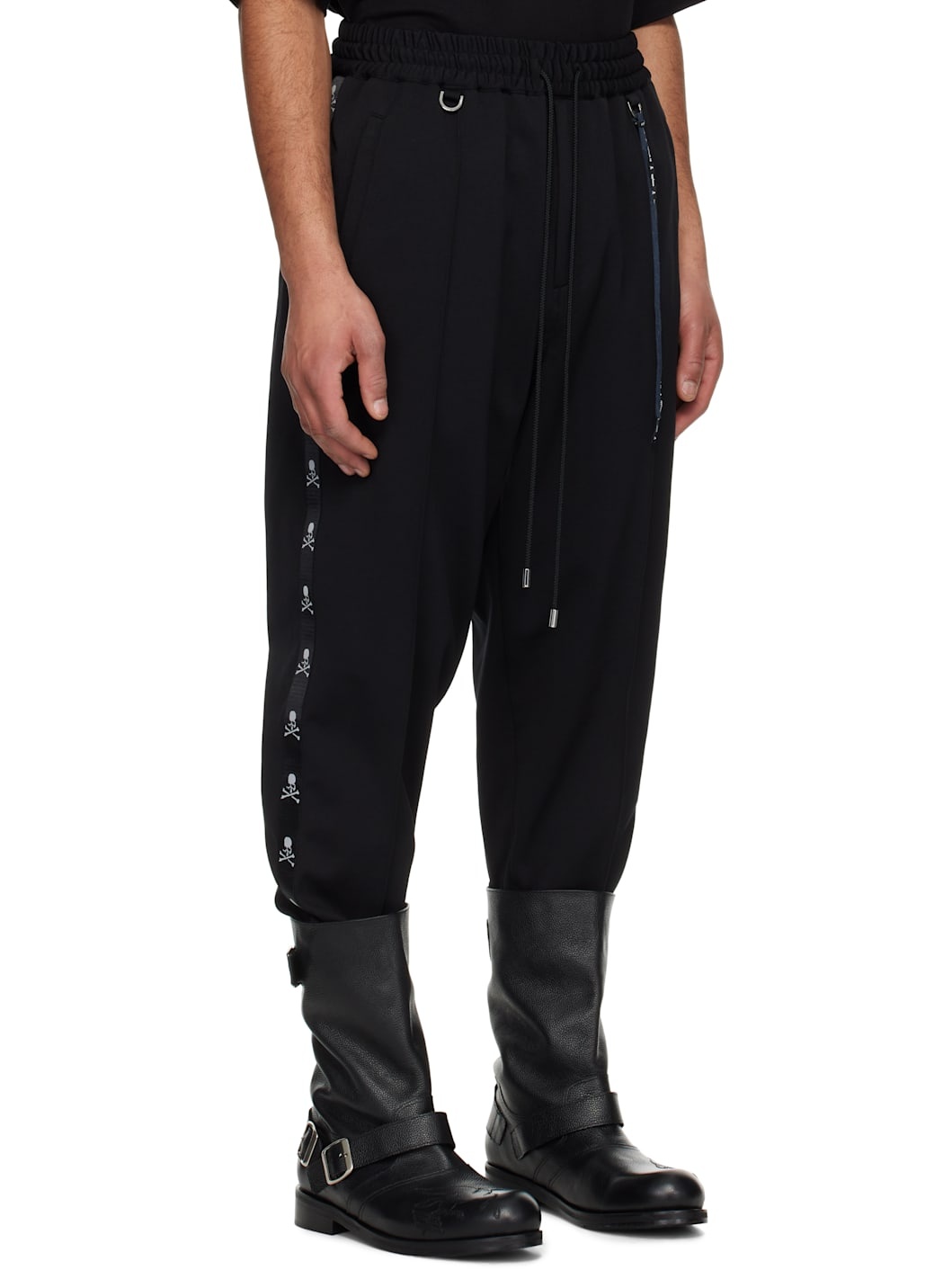 Black Regular Fit Skull Tape Jersey Tapered Sweatpants - 2