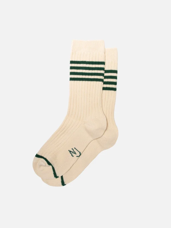 Women Tennis Socks Stripe Offwhite/Green - 1