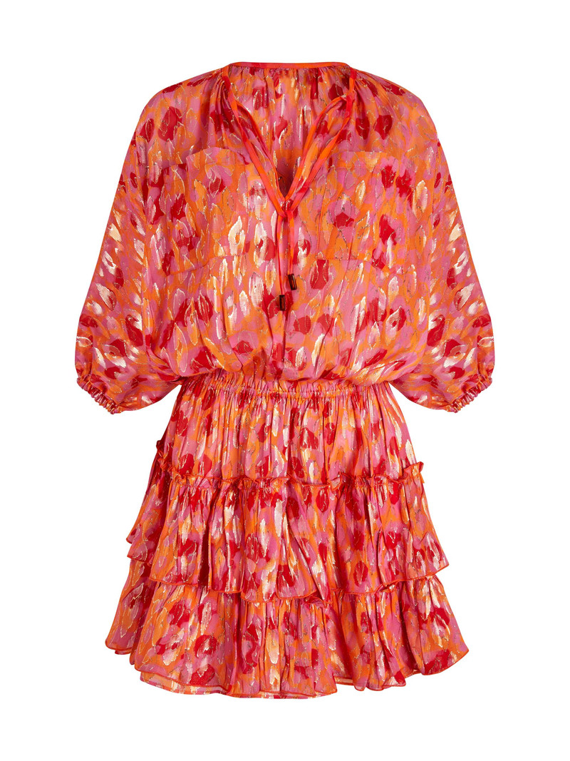 Women's New Leopard Metallic Balloon-Sleeve Minidress - Apricot 1