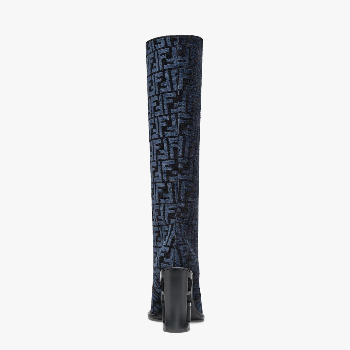 High-heeled blue FF chenille boots - 3