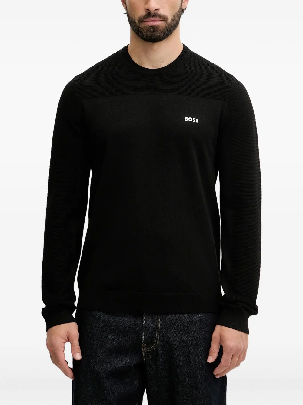 logo-print textured sweater - 1